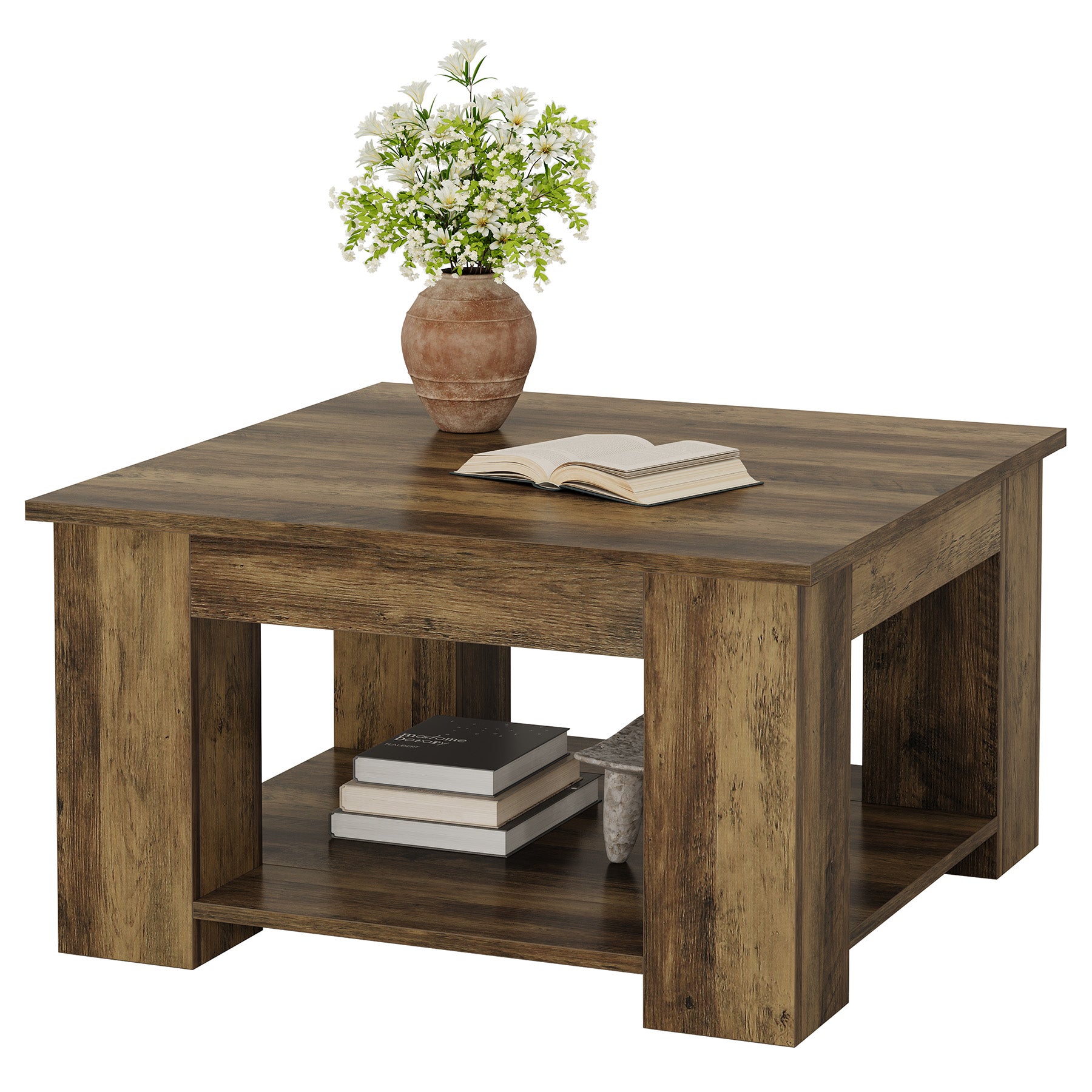 Tribesigns 80 cm Salontafel, Vierkante 2-Laags Tafel met Opbergrek voor Woonkamer