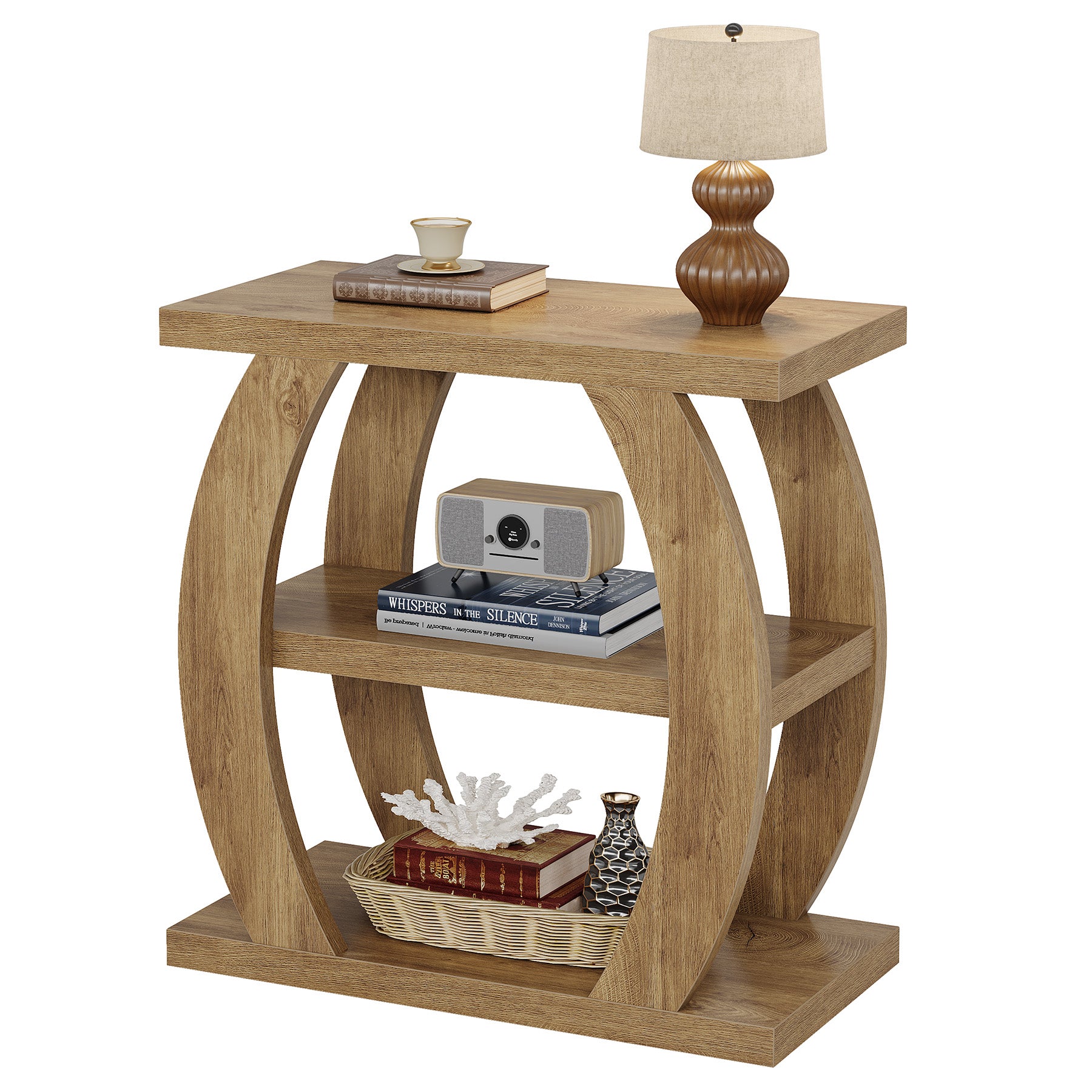 80 cm Hoge Bijzettafel voor Woonkamer, 3-Tier Smalle Tafel met Opbergruimte