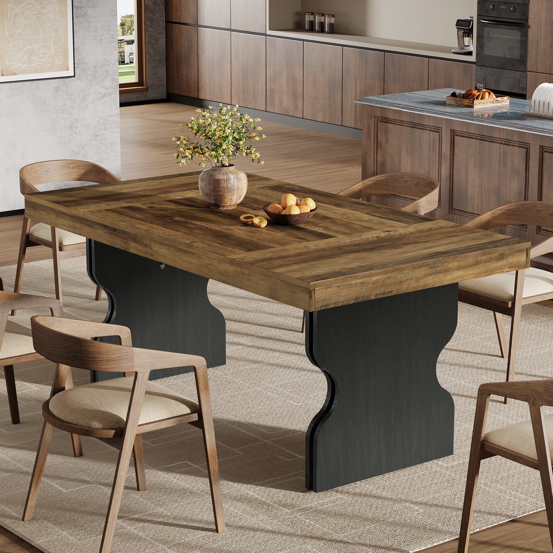 Tribesigns 160 cm Eettafel voor 4–6 Personen, Rechthoekige Landelijke Keukentafel met Zandloperpoten