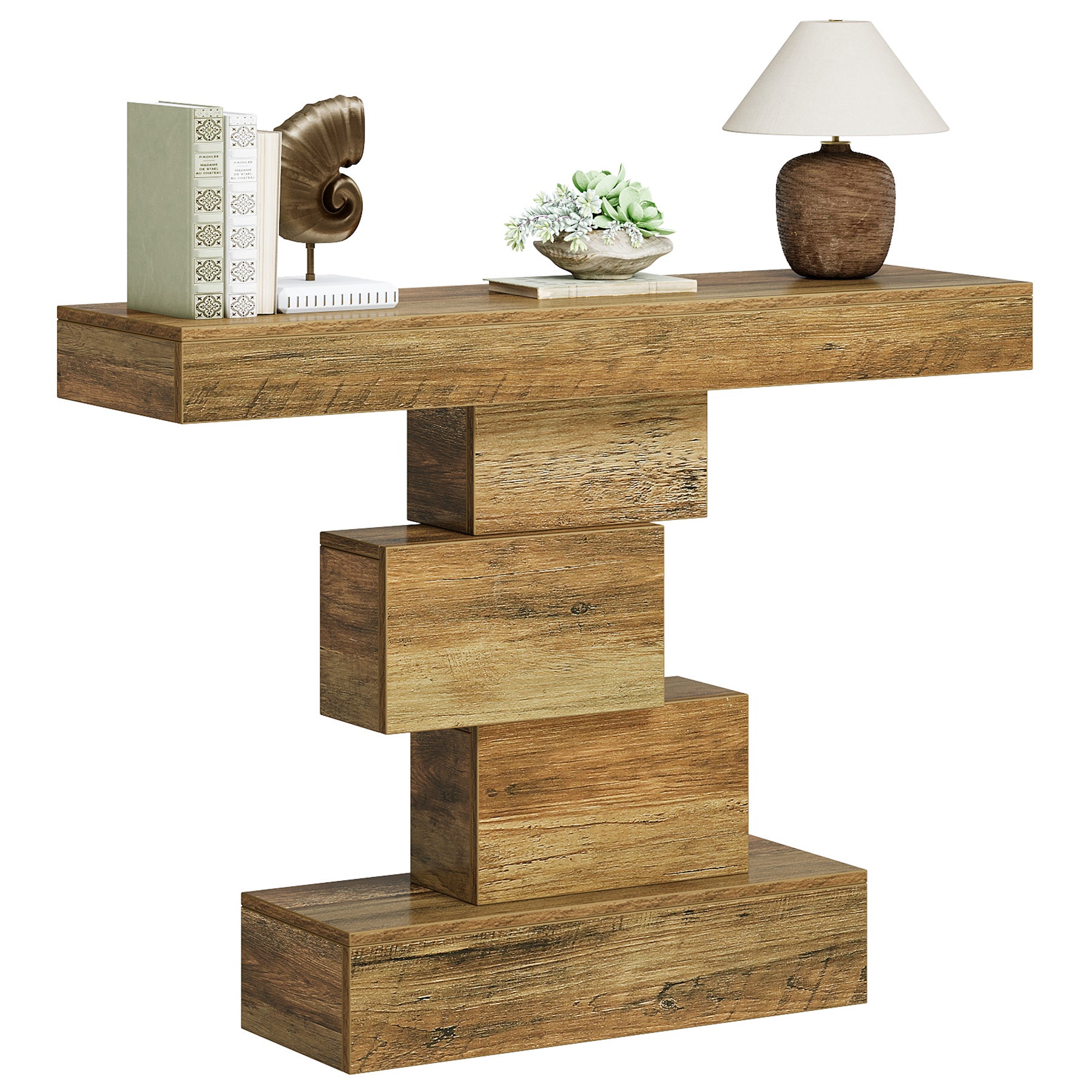 108 cm Landelijke Console, Industriële Bijzettafel met Geometrische Basis voor Hal en Woonkamer