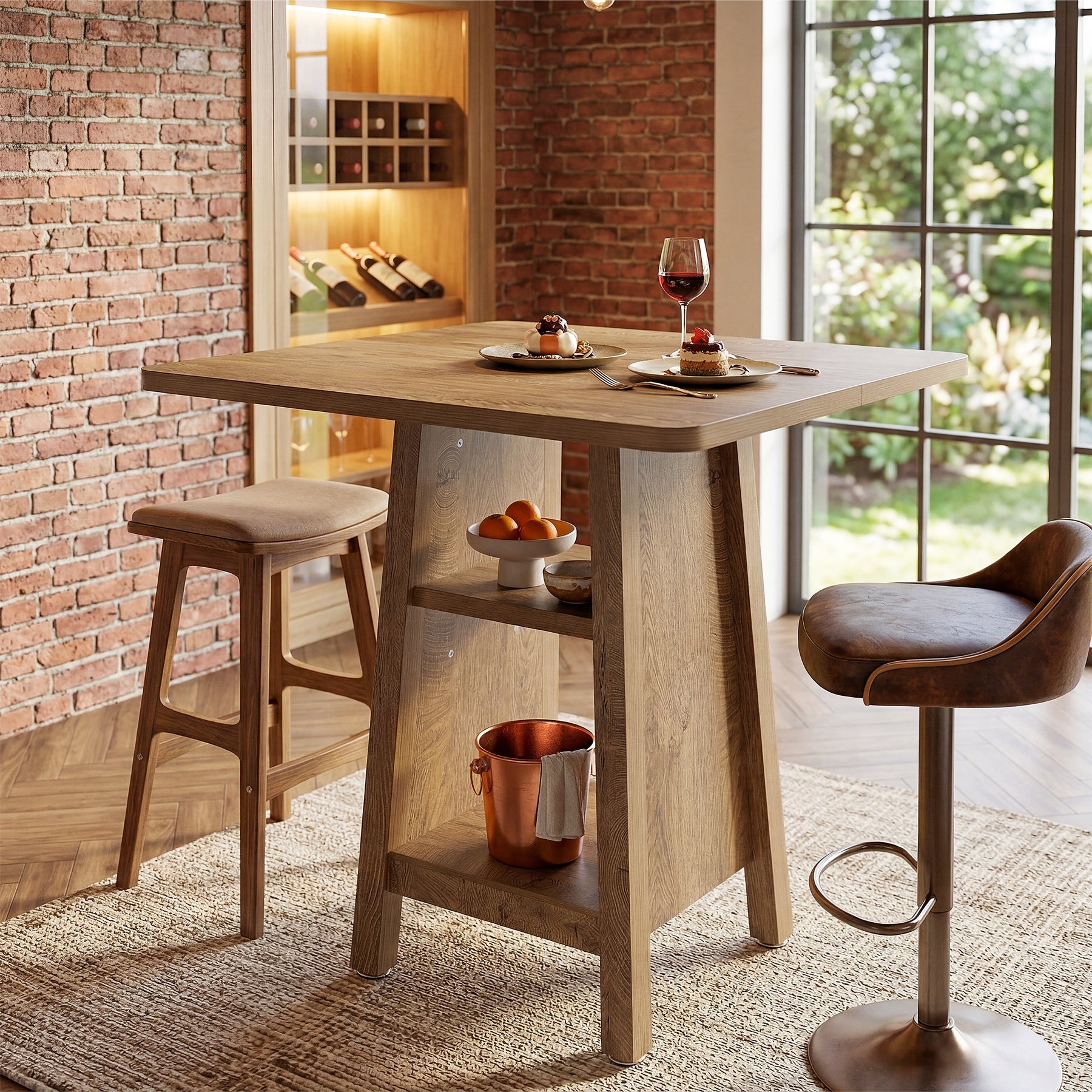 Tribesigns 90 cm hoge bartafel, vierkante pubtafel met 2 planken voor horeca