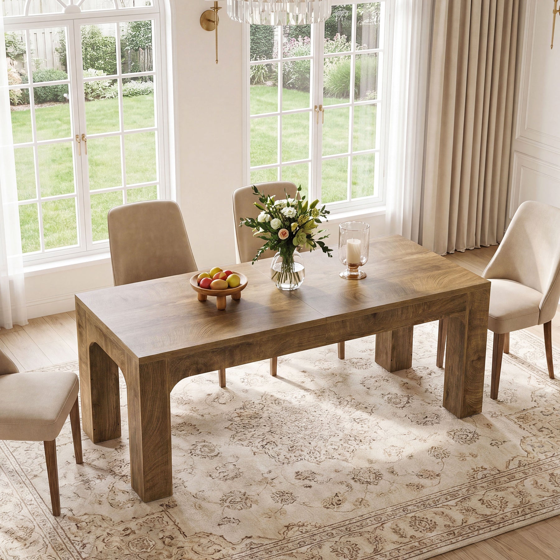 Eettafel van 180 cm voor 4–6 personen, rechthoekige eettafel in landelijke stijl met stevige poten