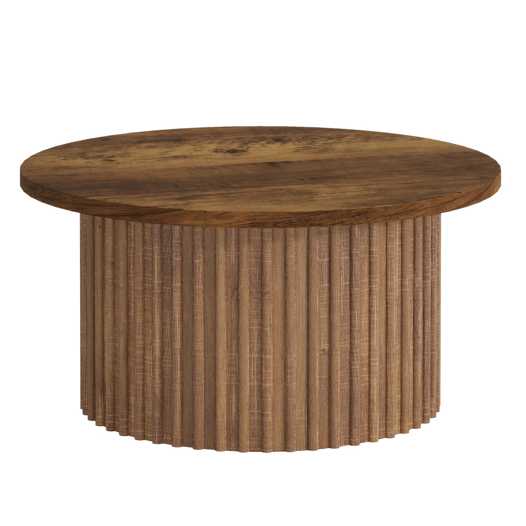 80 cm Ronde Salontafel Landelijke Stijl, Met Metalen Basis en Fineer Top voor Woonkamer en Kantoor