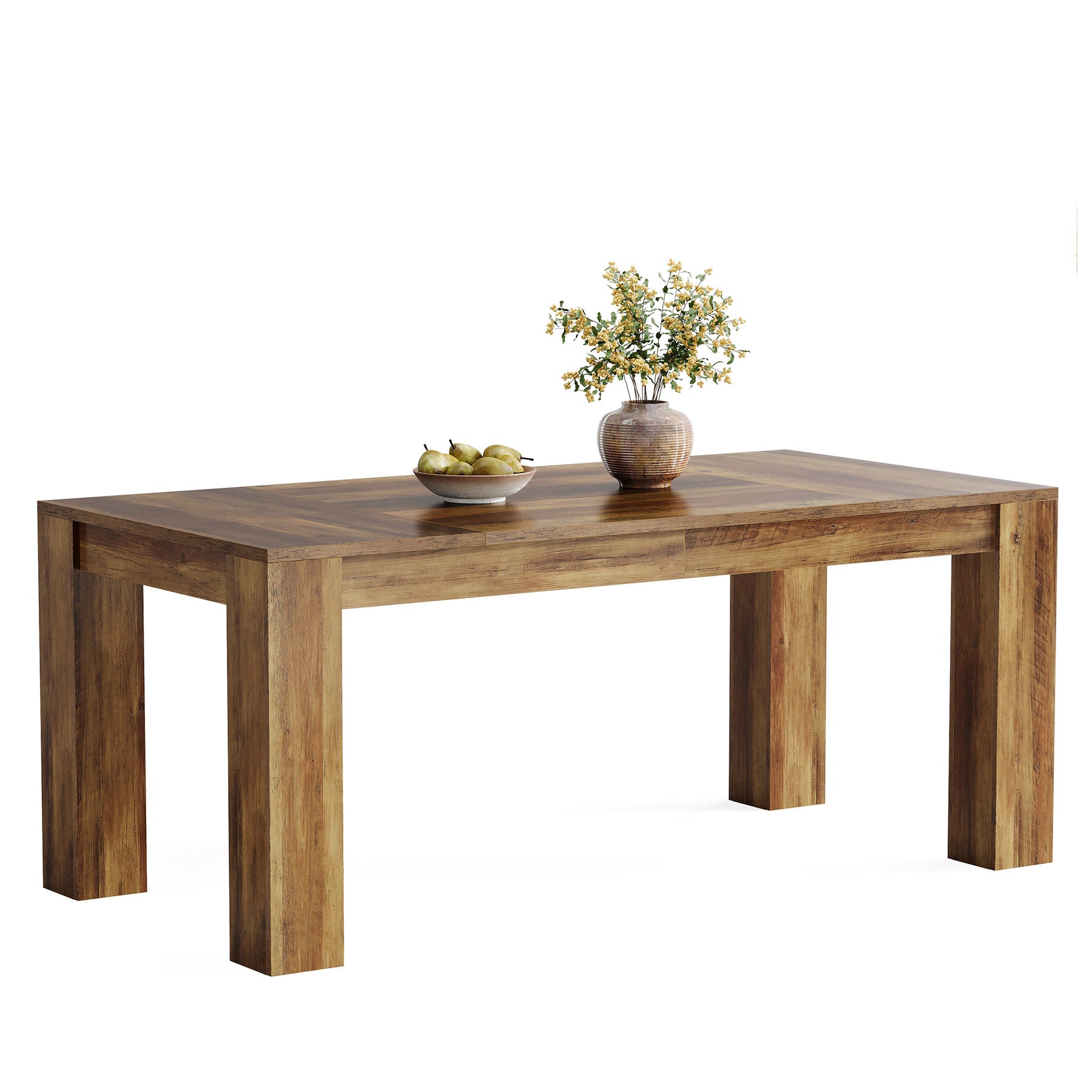 Eettafel van 160 cm voor 4–6 Personen, Rechthoekige Houten Keukentafel in Landelijke Stijl