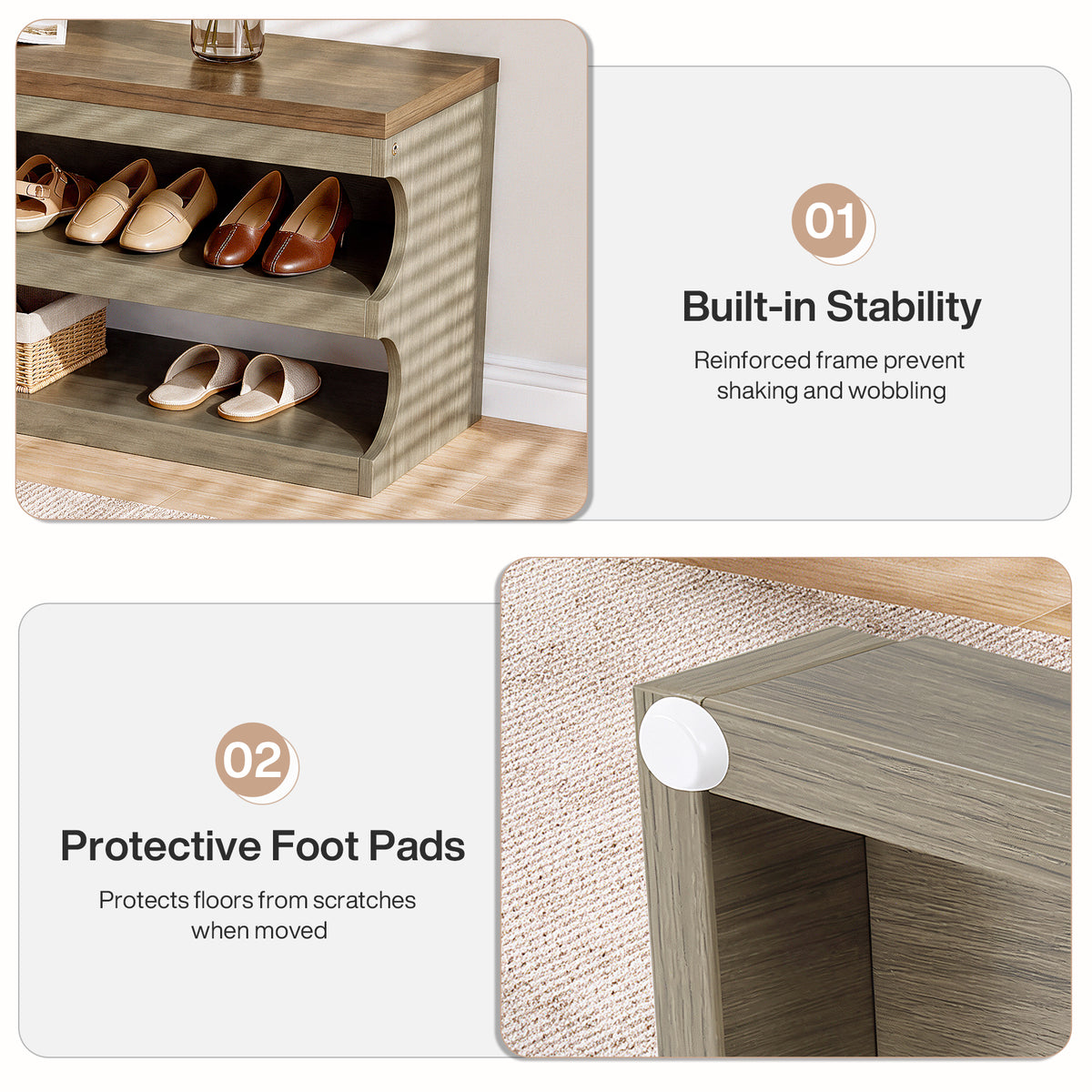 140 cm schoenenbank met 3-laags schoenenrek en stabiele opbergruimte, entreebank voor hal en slaapkamer