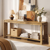 Tribesigns 160 cm lage houten consolentafel met 2-laags opbergruimte, landelijke haltafel voor hal en woonkamer 3