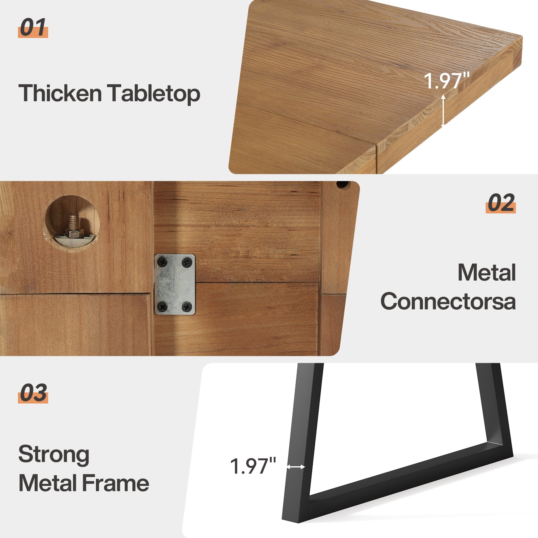 160 cm Industriele Eettafel, Massief Houten Rechthoek met Robuust Metaal Onderstel