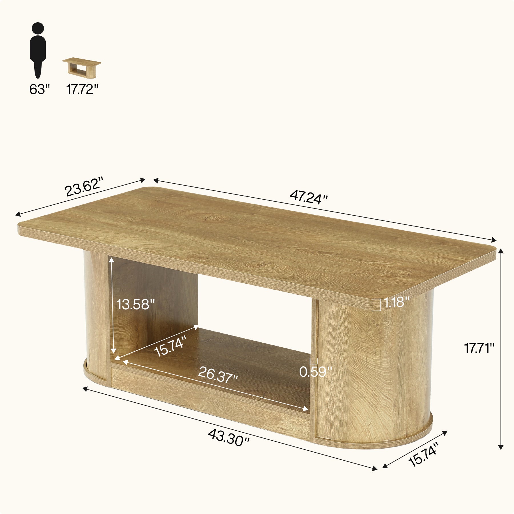 120 cm Salontafel, Moderne Tafel met 2 Niveaus en Opbergruimte voor Woonkamer Slaapkamer