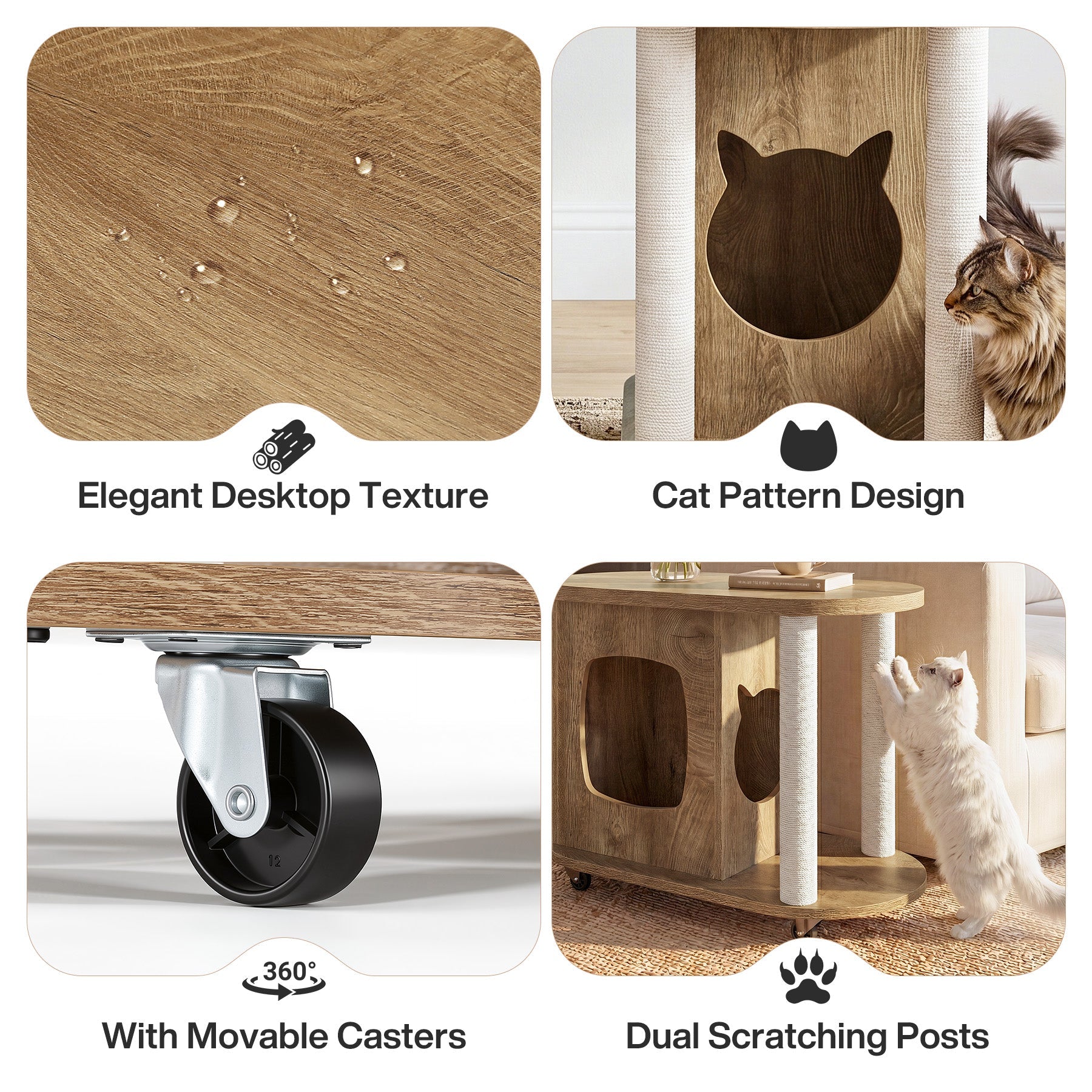 Tribesigns kattenhuis met krabpalen & bijzettafel, ovale salontafel op wielen met kattenhol