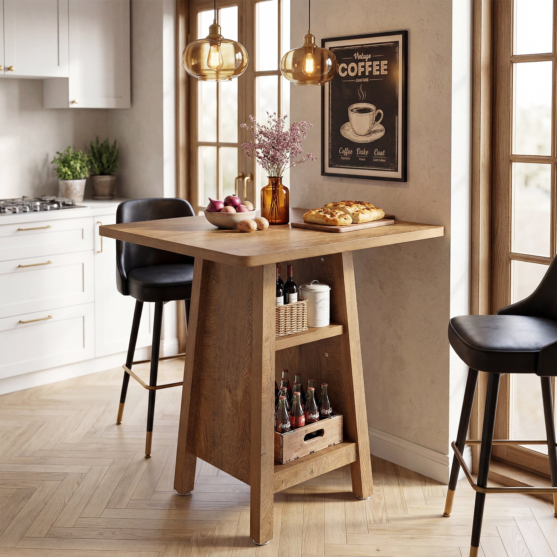 Tribesigns 90 cm keukeneiland, vierkante keukentafel met 2 planken voor keuken