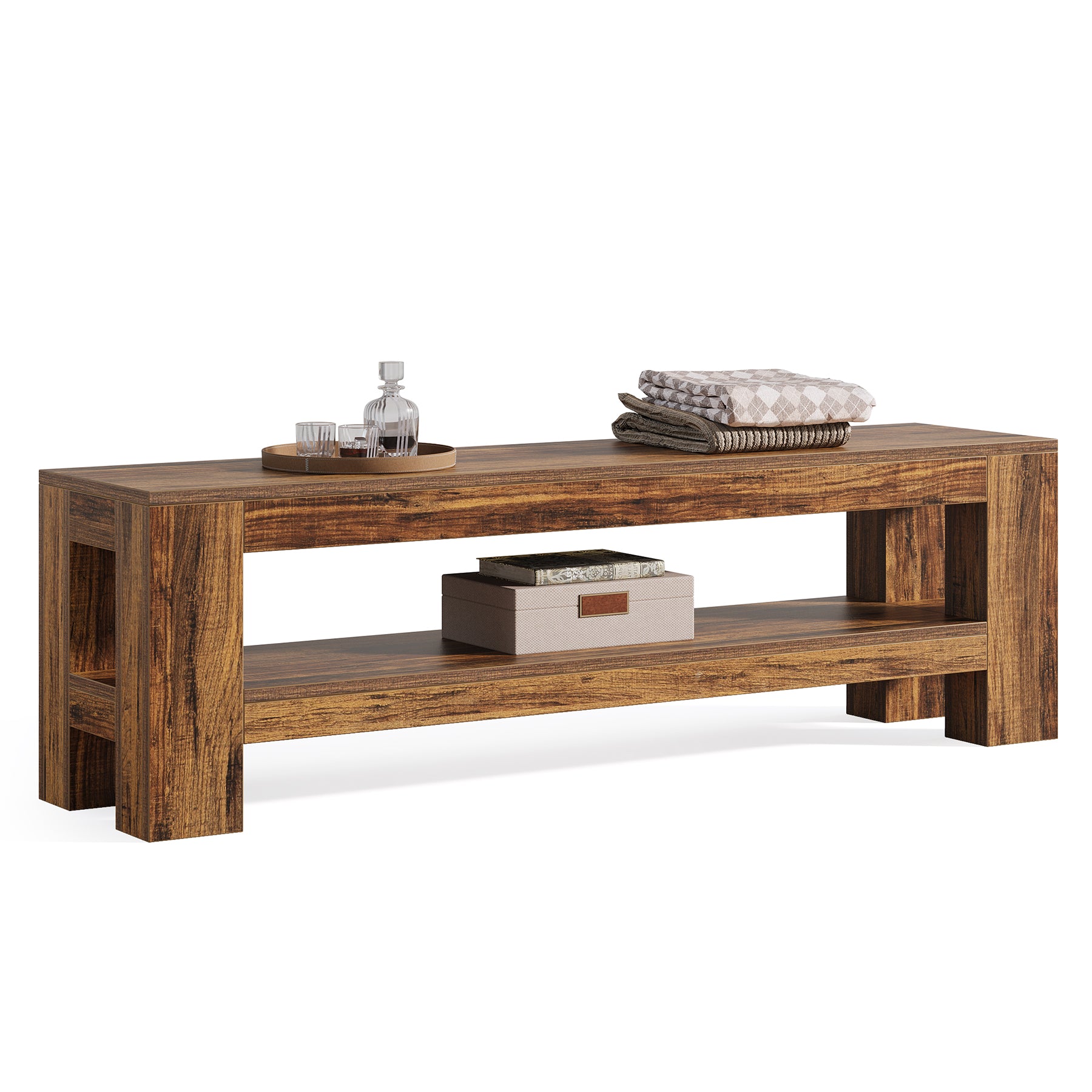 Tribesigns 150 cm Houten Halbank met Opbergplank, Landelijke Schoenenbank voor Hal Keuken Entree