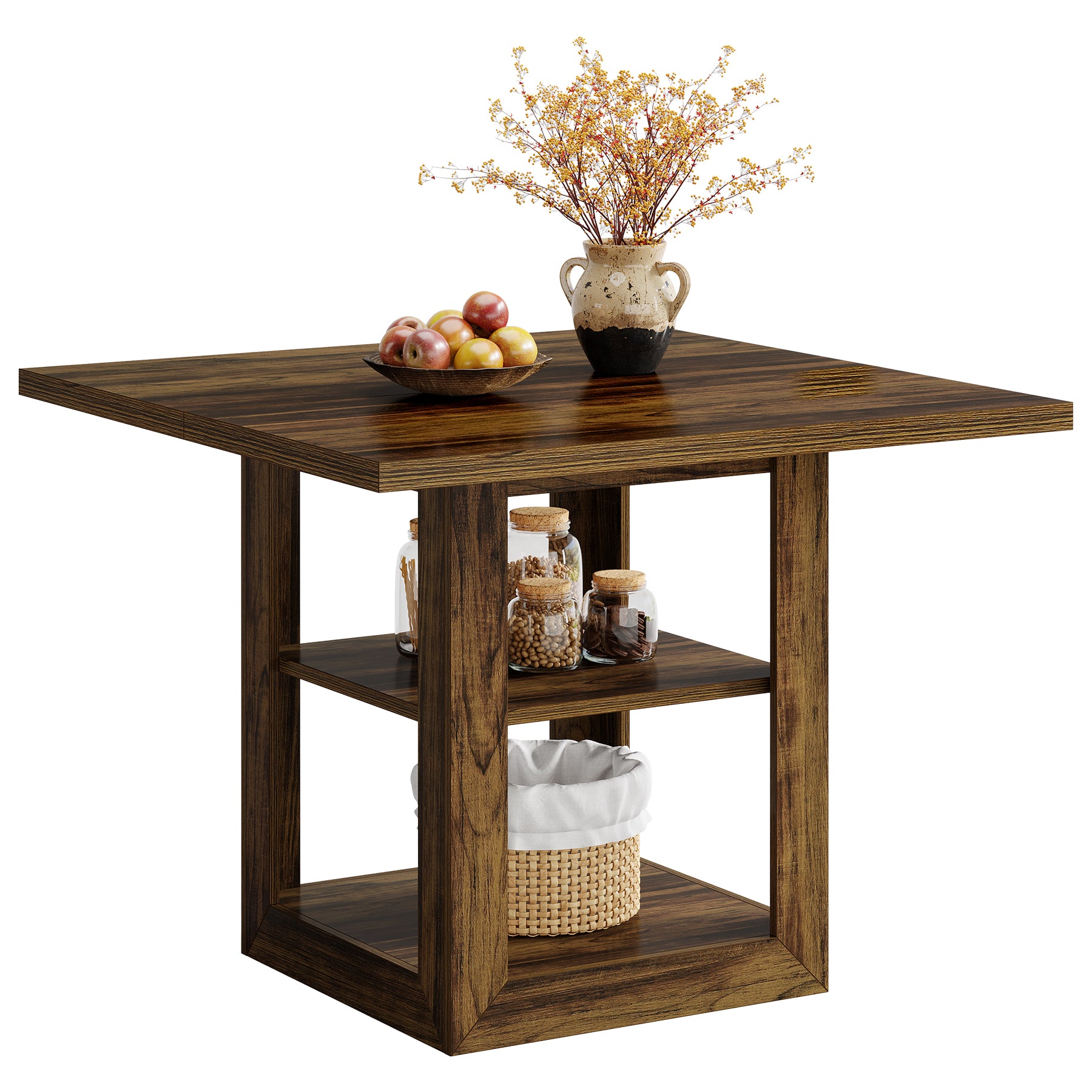 Tribesigns 79 cm Vierkante Eettafel voor 4 Personen, Met 2-Tier Opbergruimte