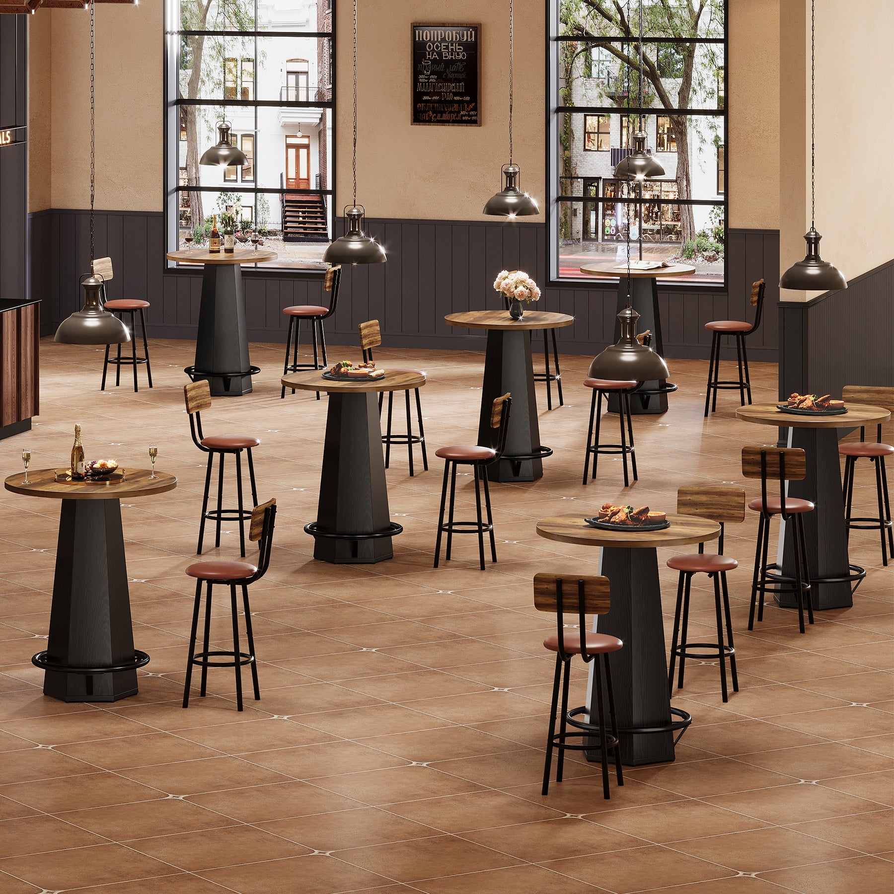 100 cm Ronde Bartafel voor 2 Personen, Industriële Eettafel met Voetenring
