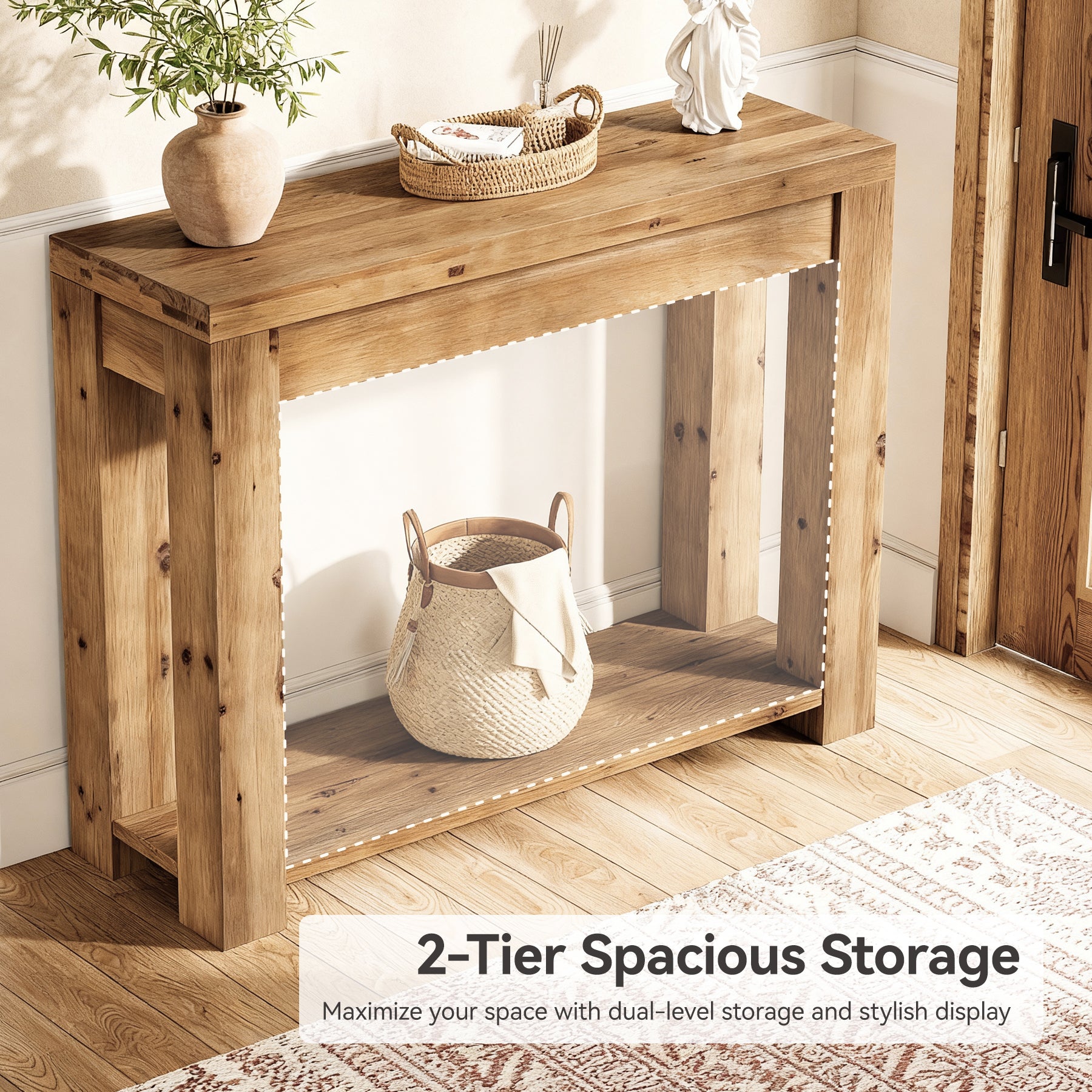 110 cm massief houten farmhouse consoletafel, smalle sidetable voor woonkamer en hal