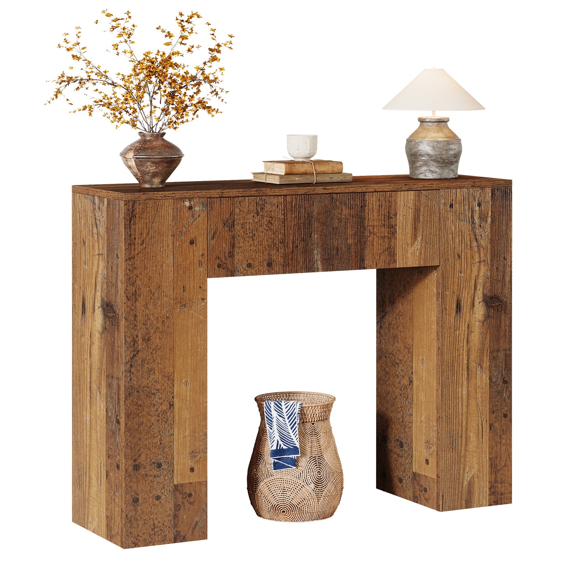 Tribesigns Consoletafel van 100 cm met Lades voor Kleine Ruimtes, Smalle Donkerbruine Haltafel voor Woonkamer en Entree