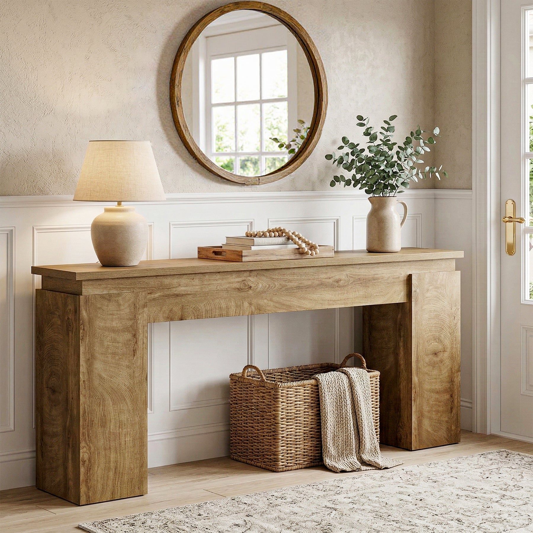 160 cm Consoletafel met Open Opbergrek, Landelijke Sofa Tafel voor Woonkamer en Entree