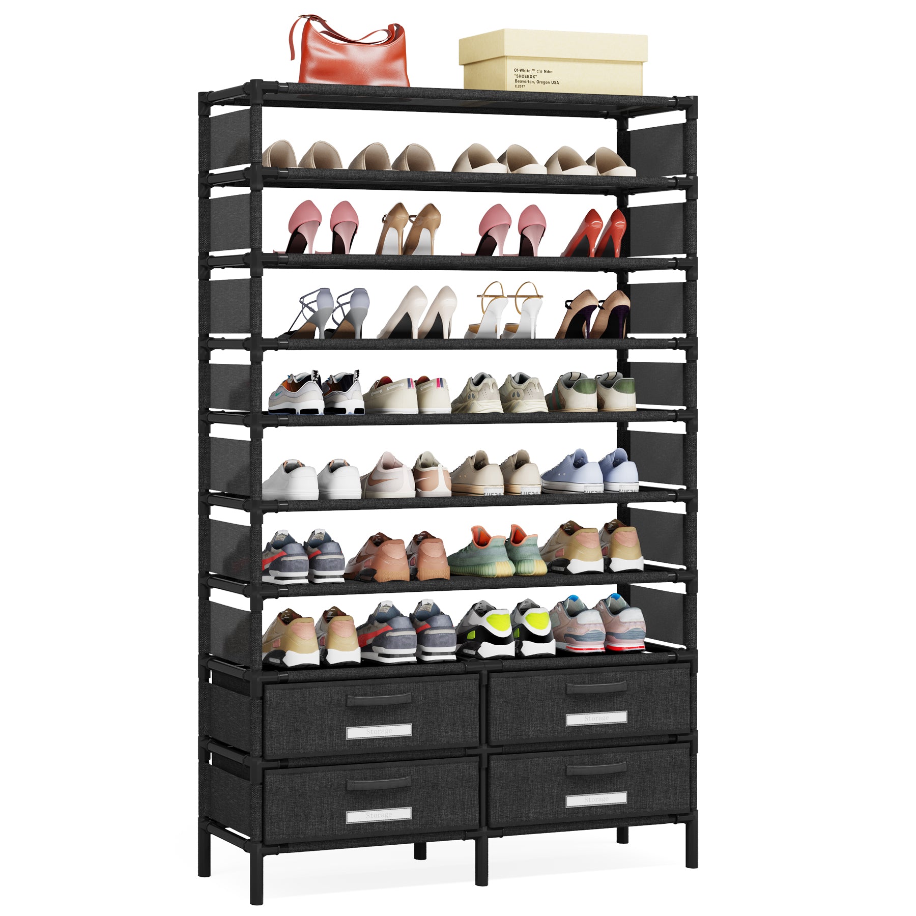 Tribesigns 10-Tier Schoenenrek met 4 Lades, Staand Organisator voor 32 Paar Schoenen