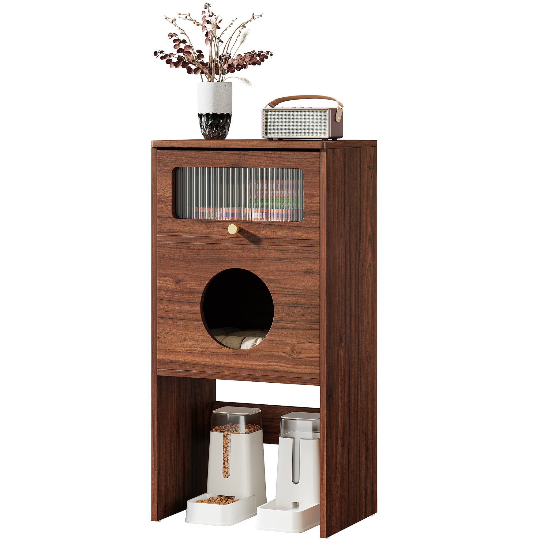 Kattenmeubel met Acryl Deur, Modern Bijzetkastje voor Huiskamer