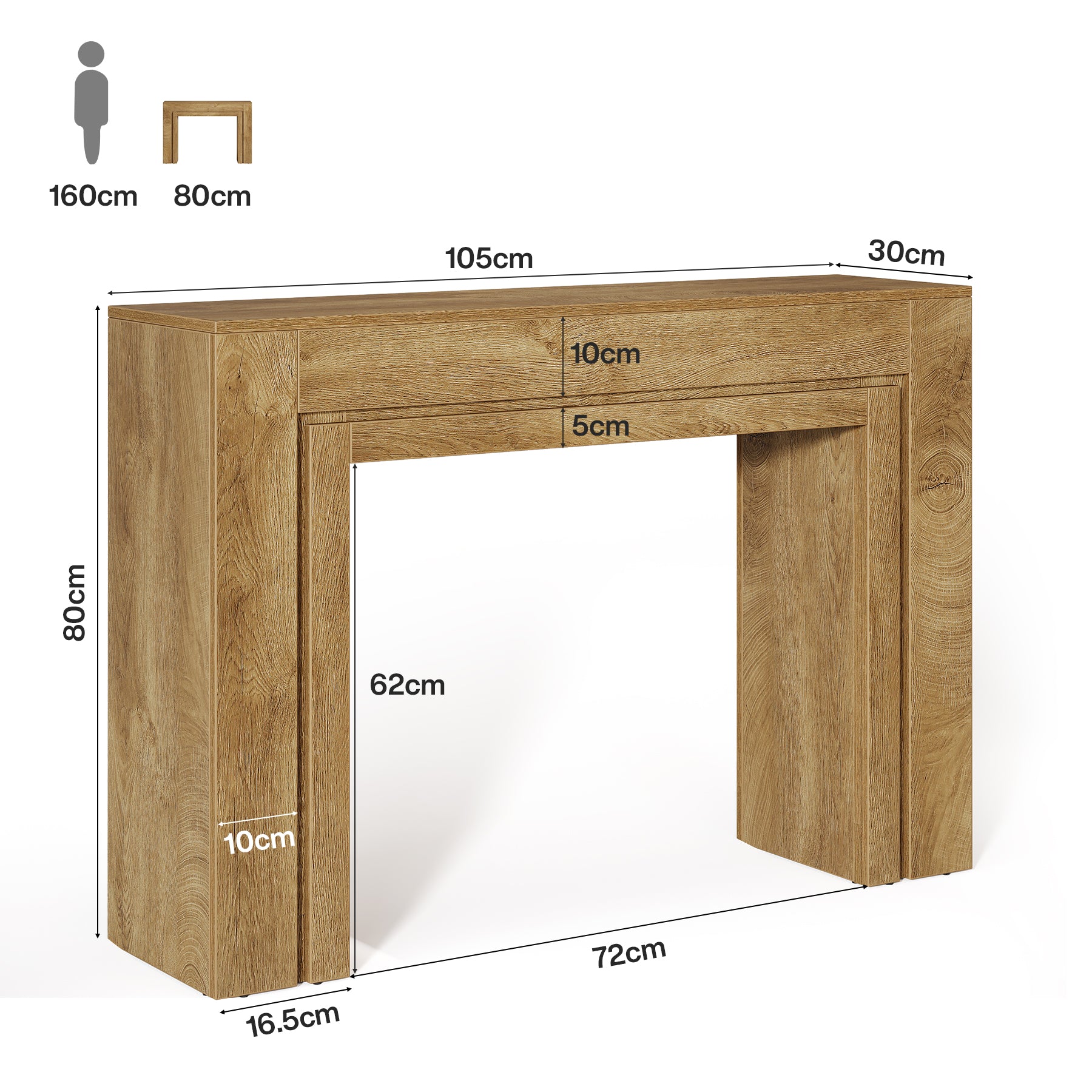 105 cm Landelijke Consoletafel met Dubbele Basis, Smalle Entreetafel voor Hal Woonkamer en Foyer