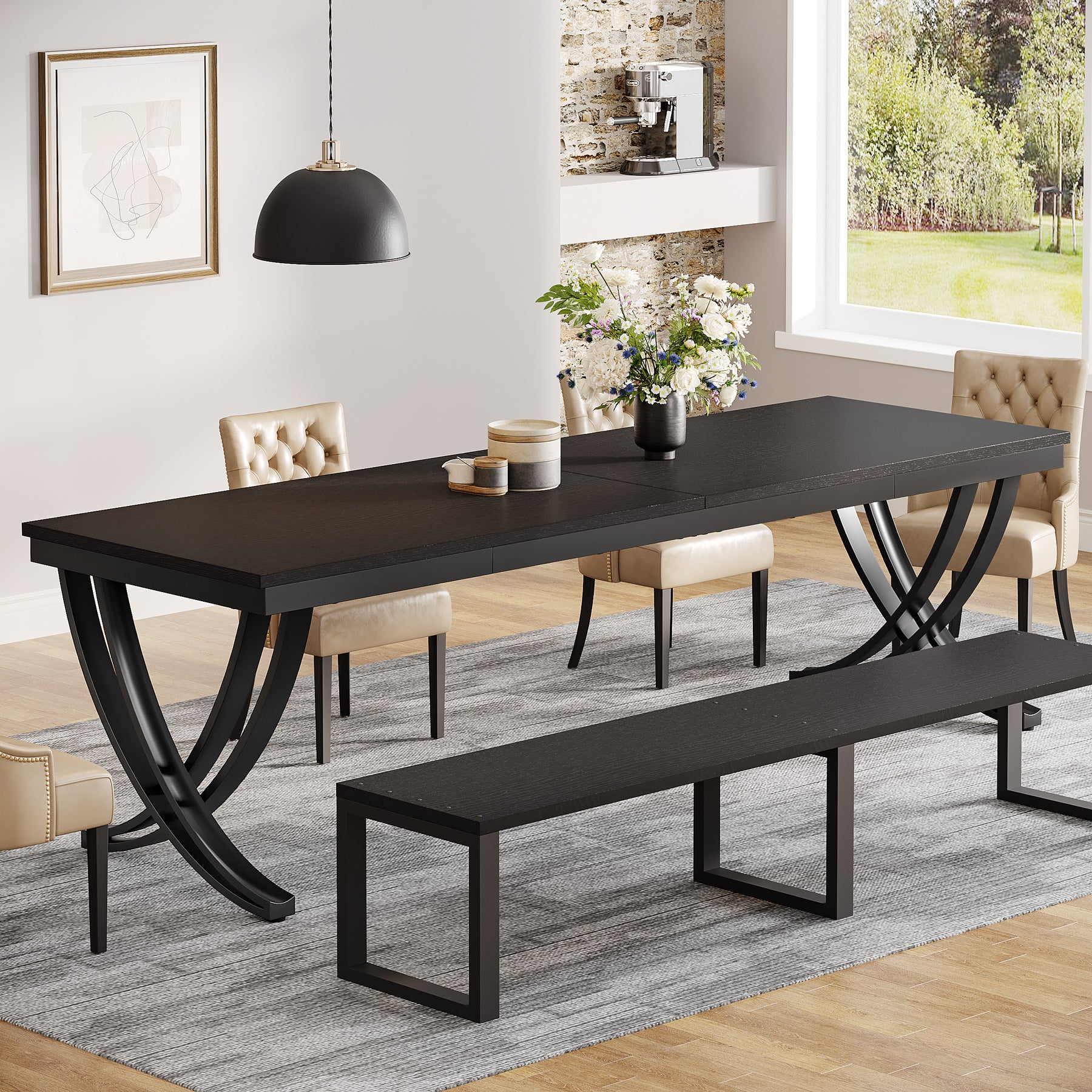 200 cm Landelijke Eettafel, Grote Houten Tafel met Metalen Poten voor Zes tot Acht Personen