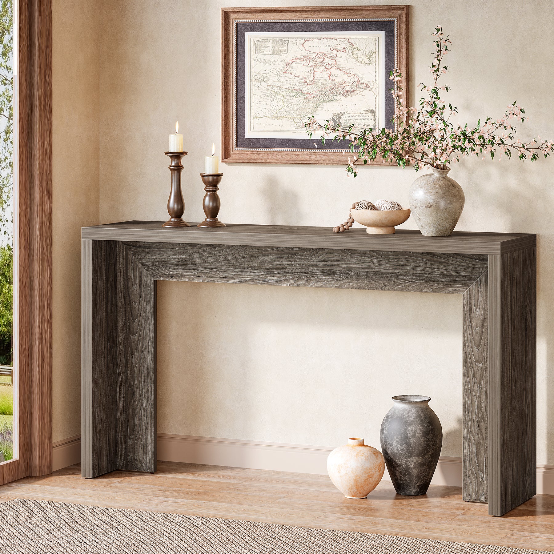 140 cm Houten Consoletafel met Opbergruimte, Landelijke Haltafel voor Entree