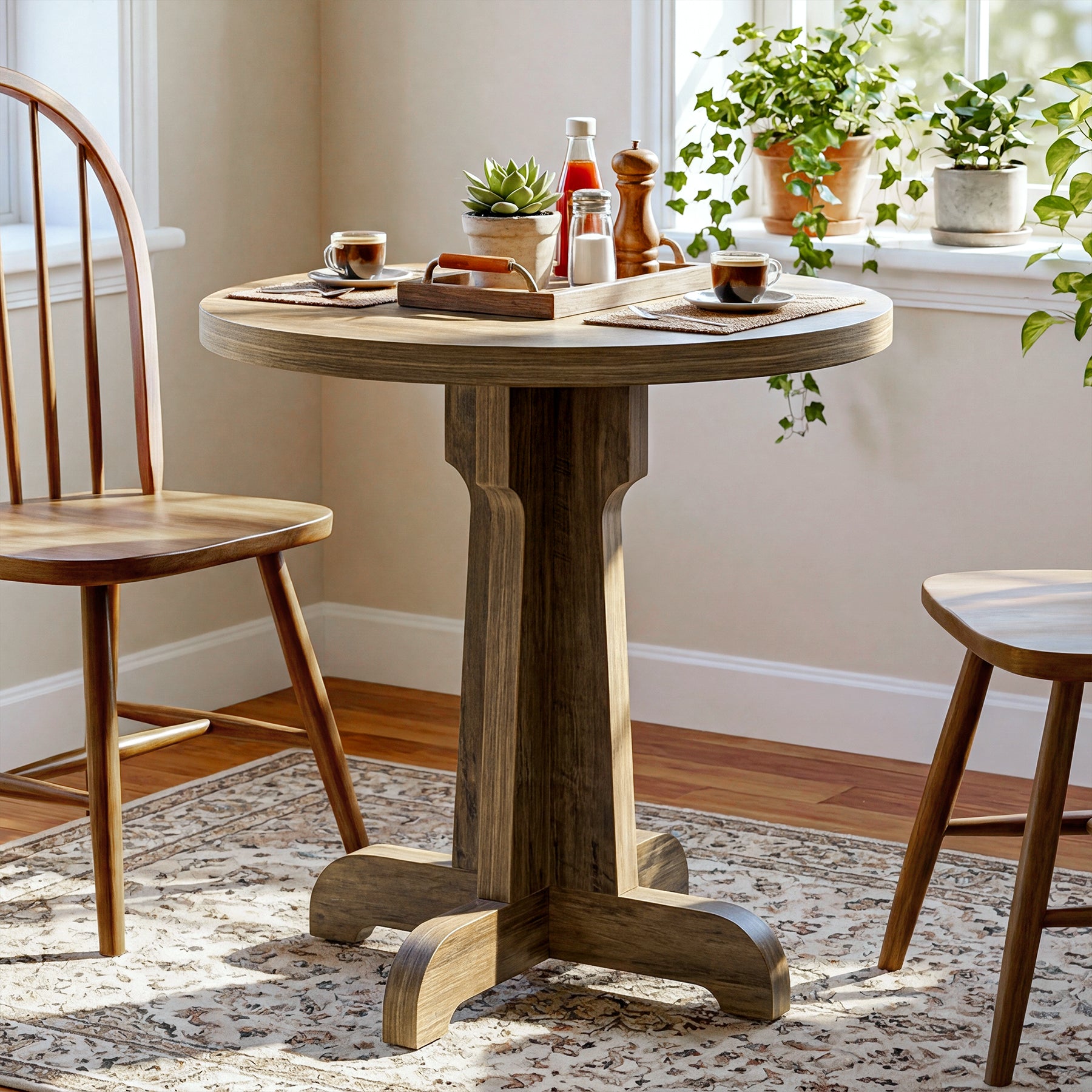 60 cm Ronde Eettafel, Compacte Tafel voor 2 met Ruimtebesparend Ontwerp voor Keuken Eetkamer