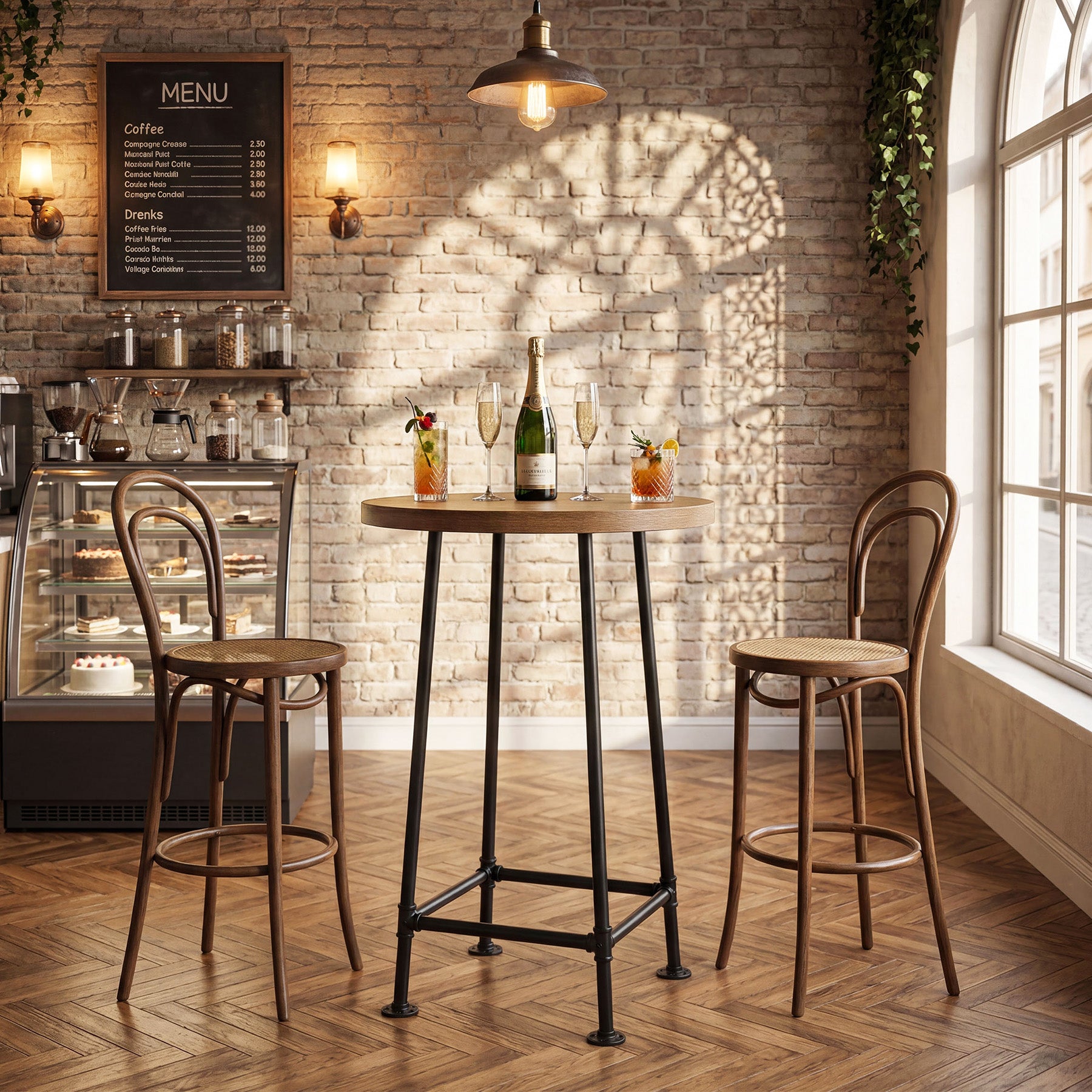 95 cm Ronde Bartafel met Metalen Voetsteun, Industriële Statafel voor Keuken en Bistro (Alleen Tafel)
