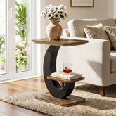 60 cm Smalle Bijzettafel met 2 Niveaus, Industriële Houten Sidetable voor Woonkamer en Slaapkamer 3