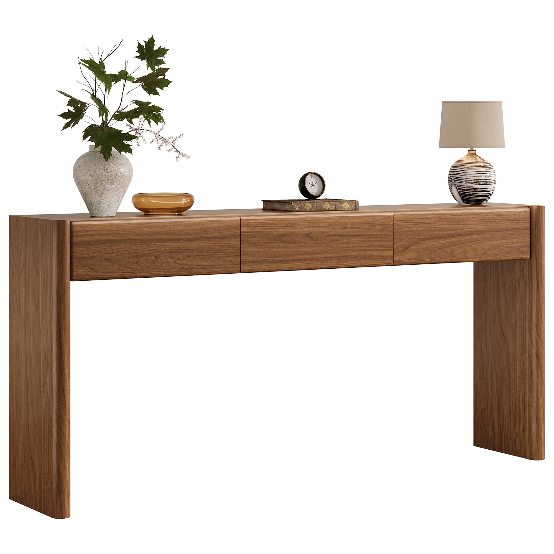 180 cm Landelijke Consoletafel met 3 Laden, Houten Haltafel met Opbergruimte