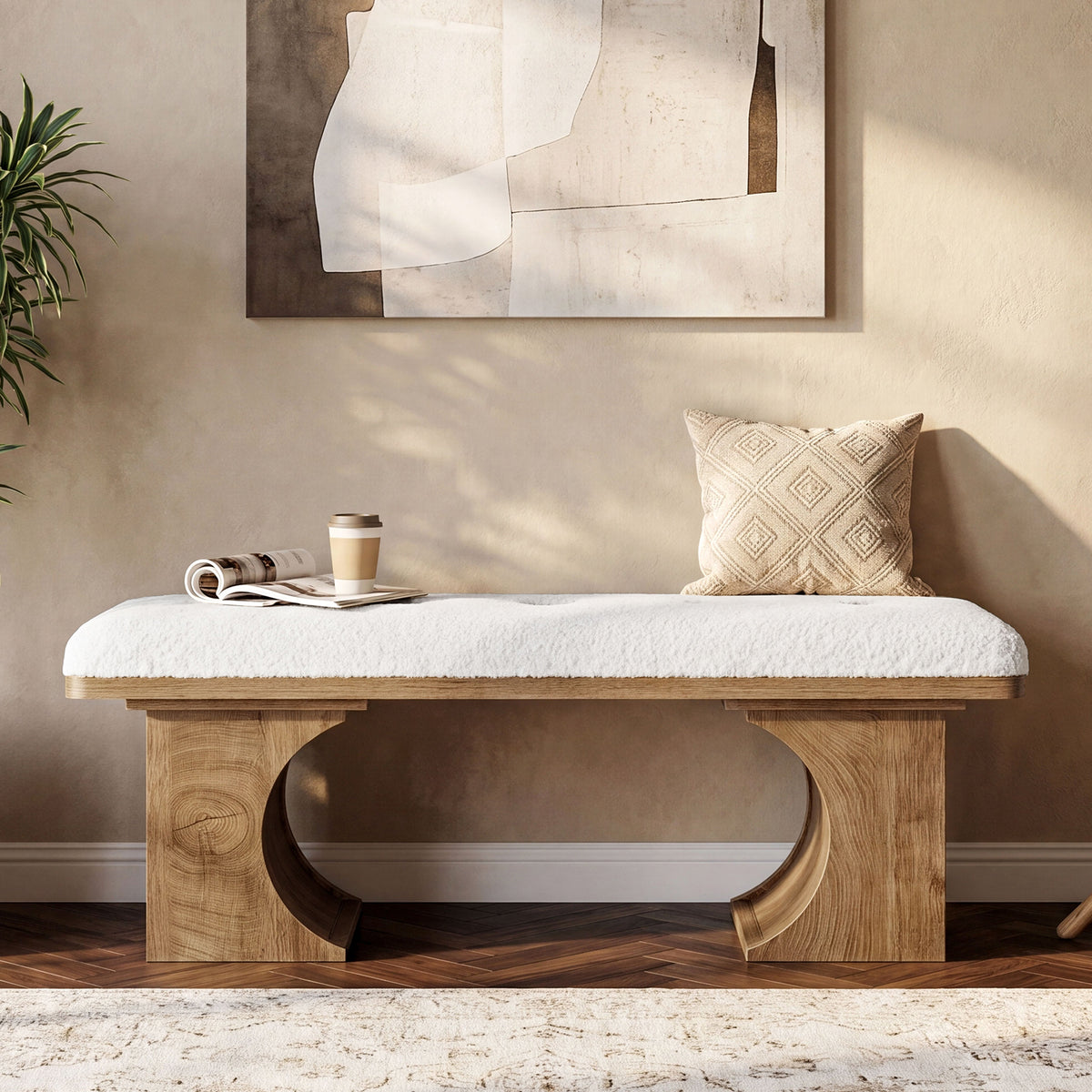 120 cm Tribesigns gestoffeerde schoenenbank met zacht kussen, moderne zitbank voor hal en slaapkamer