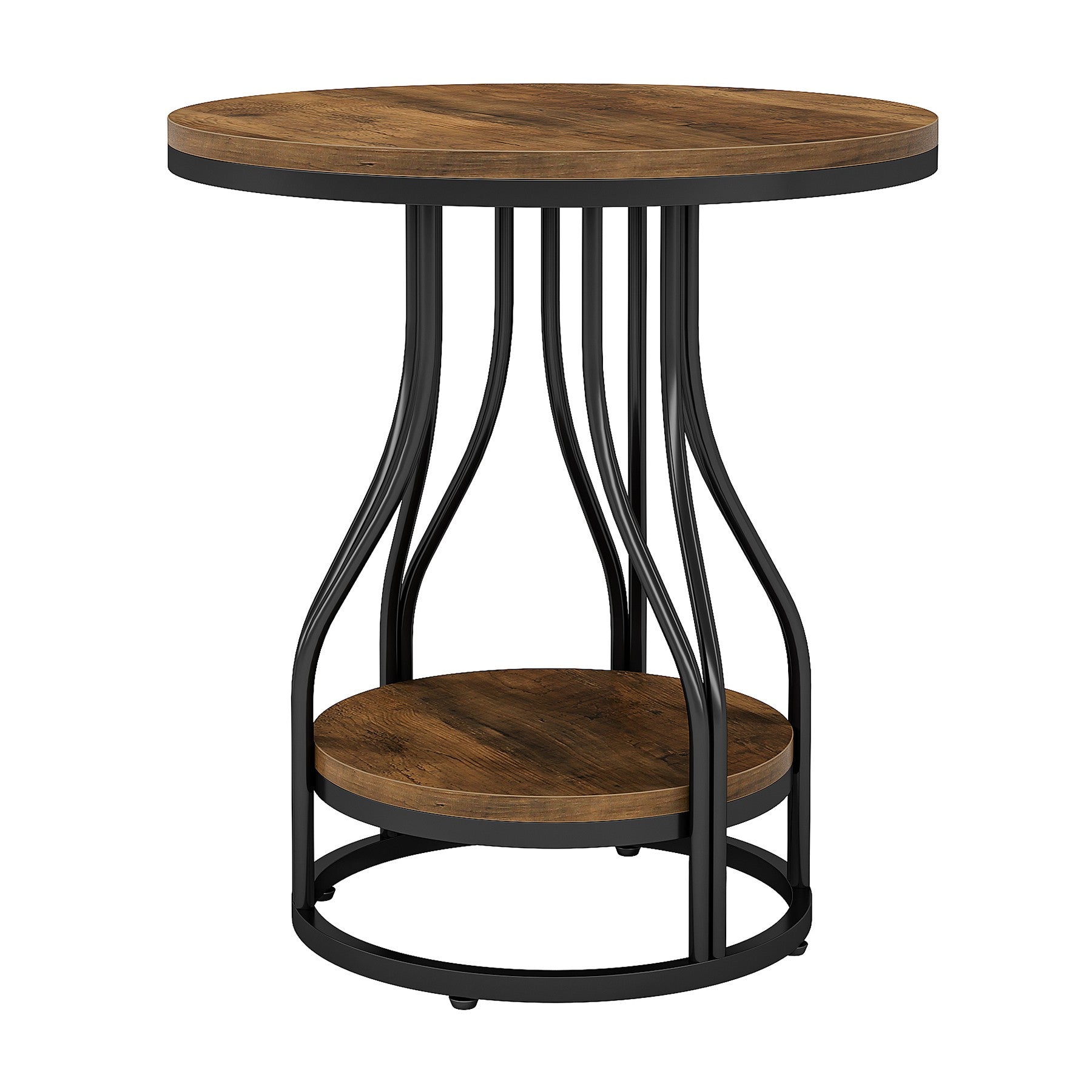 Ronde 2-Laagse Bijzettafel, Moderne Nachtkastje met Opbergruimte en Metaal Frame voor Woonkamer