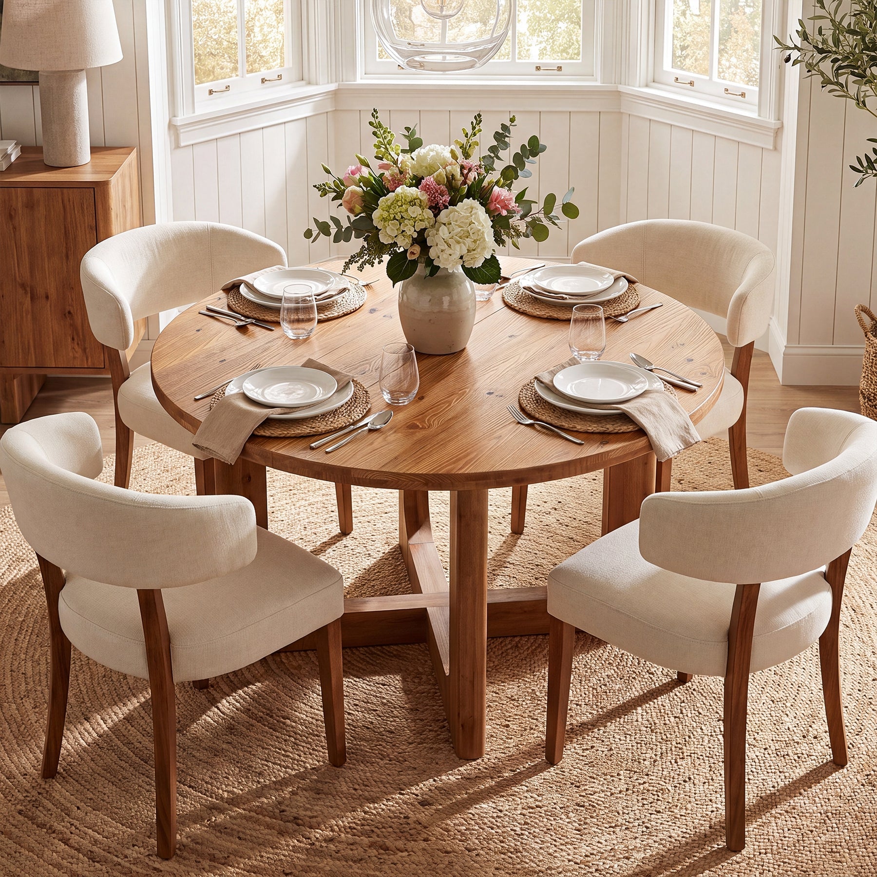 Tribesigns ronde massief houten eettafel 100 cm voor 2–4 personen, landelijke keukentafel met stevig kruisvormig onderstel
