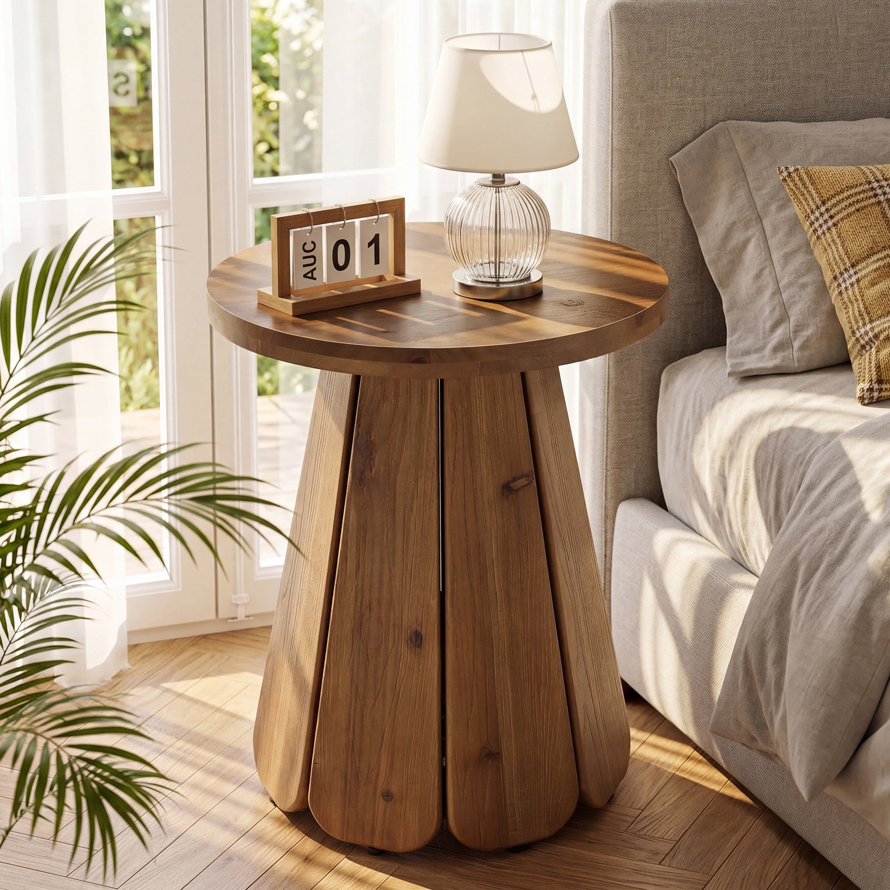 Tribesigns 50 cm ronde houten bijzettafel, massief houten zijtafel met uitlopende voet voor woonkamer