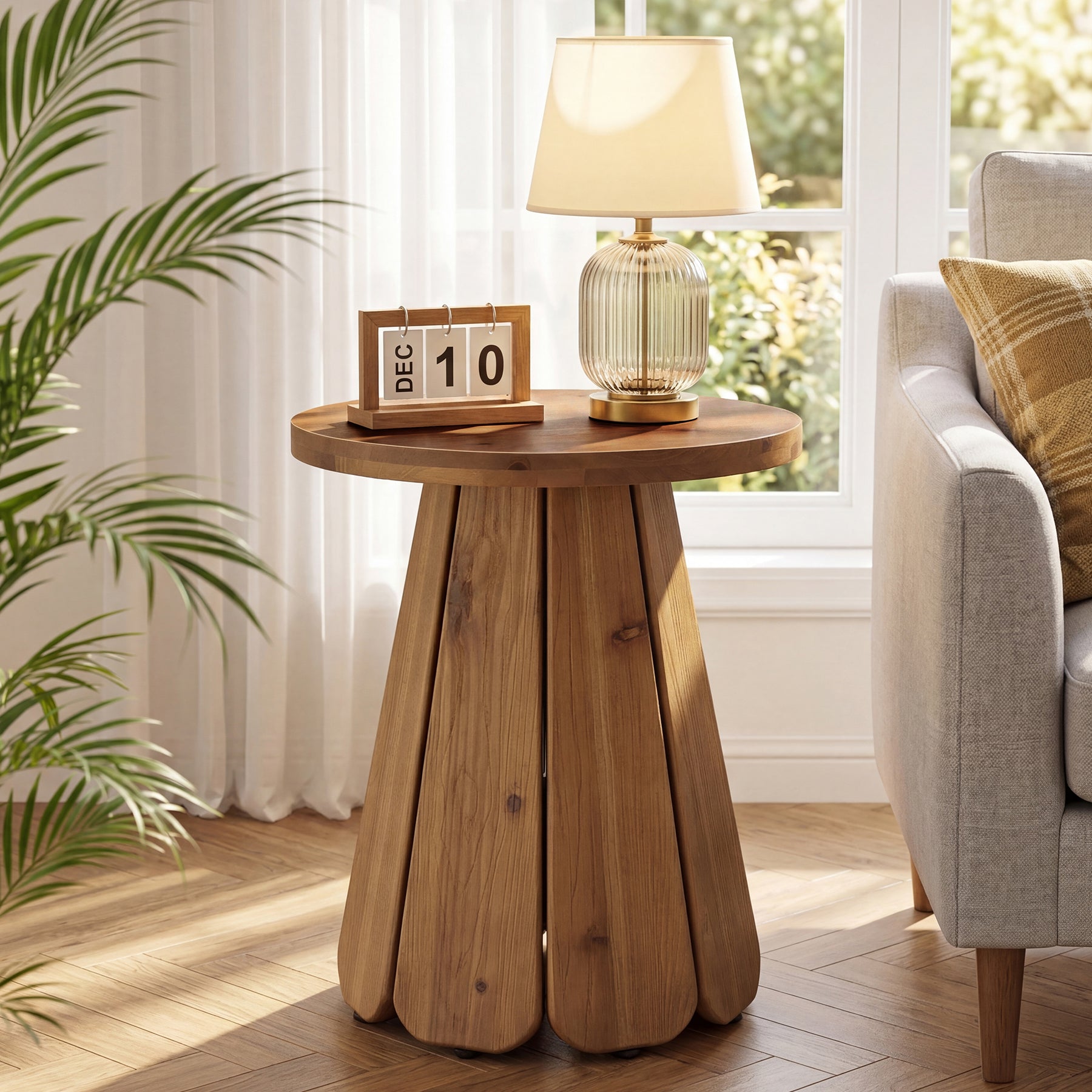 Tribesigns 50 cm ronde houten bijzettafel, massief houten zijtafel met uitlopende voet voor woonkamer
