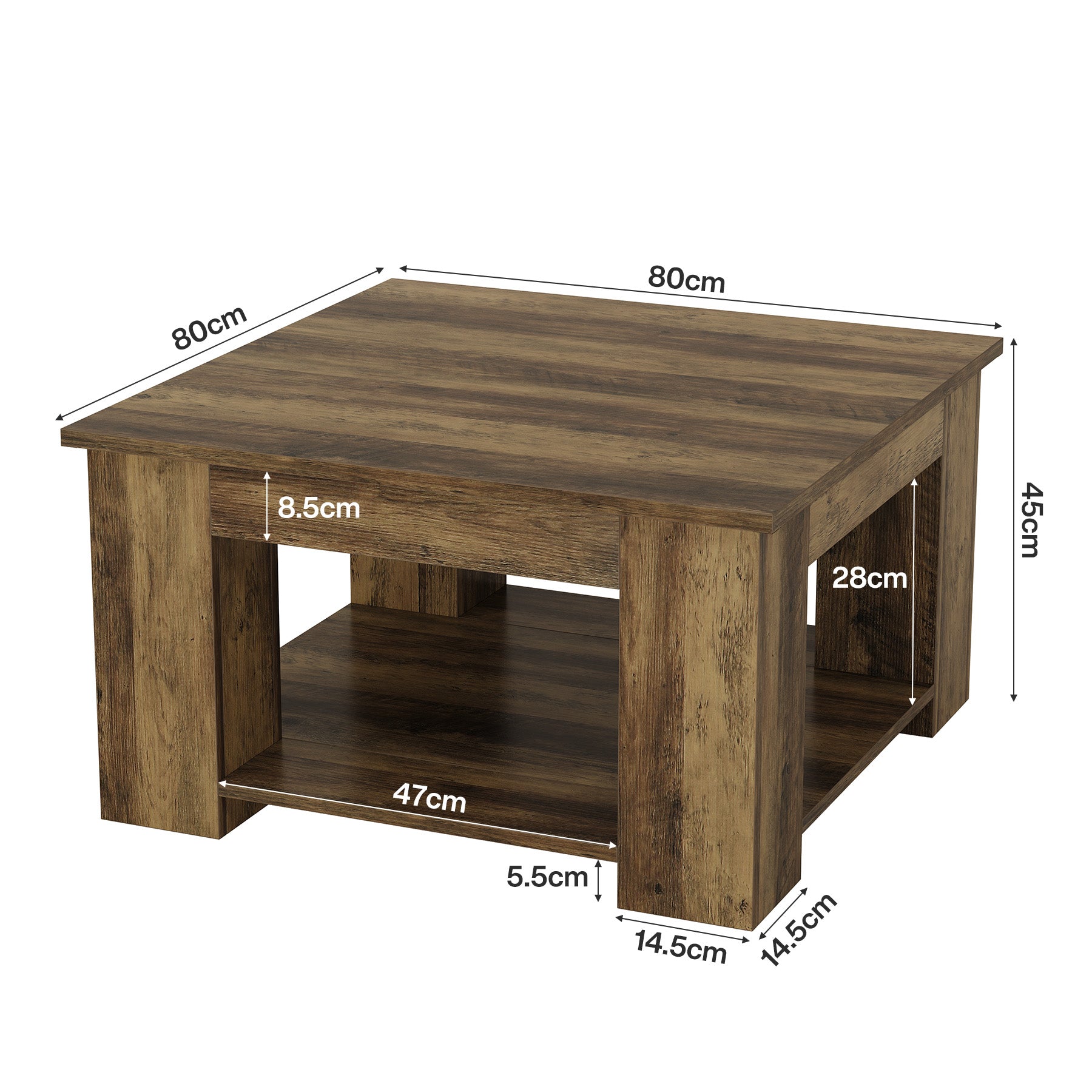 Tribesigns 80 cm Salontafel, Vierkante 2-Laags Tafel met Opbergrek voor Woonkamer