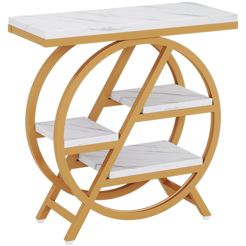 65 cm Drieplanken Bijzettafel, Industriële Houten Tafel met Geometrisch Frame voor Woonkamer