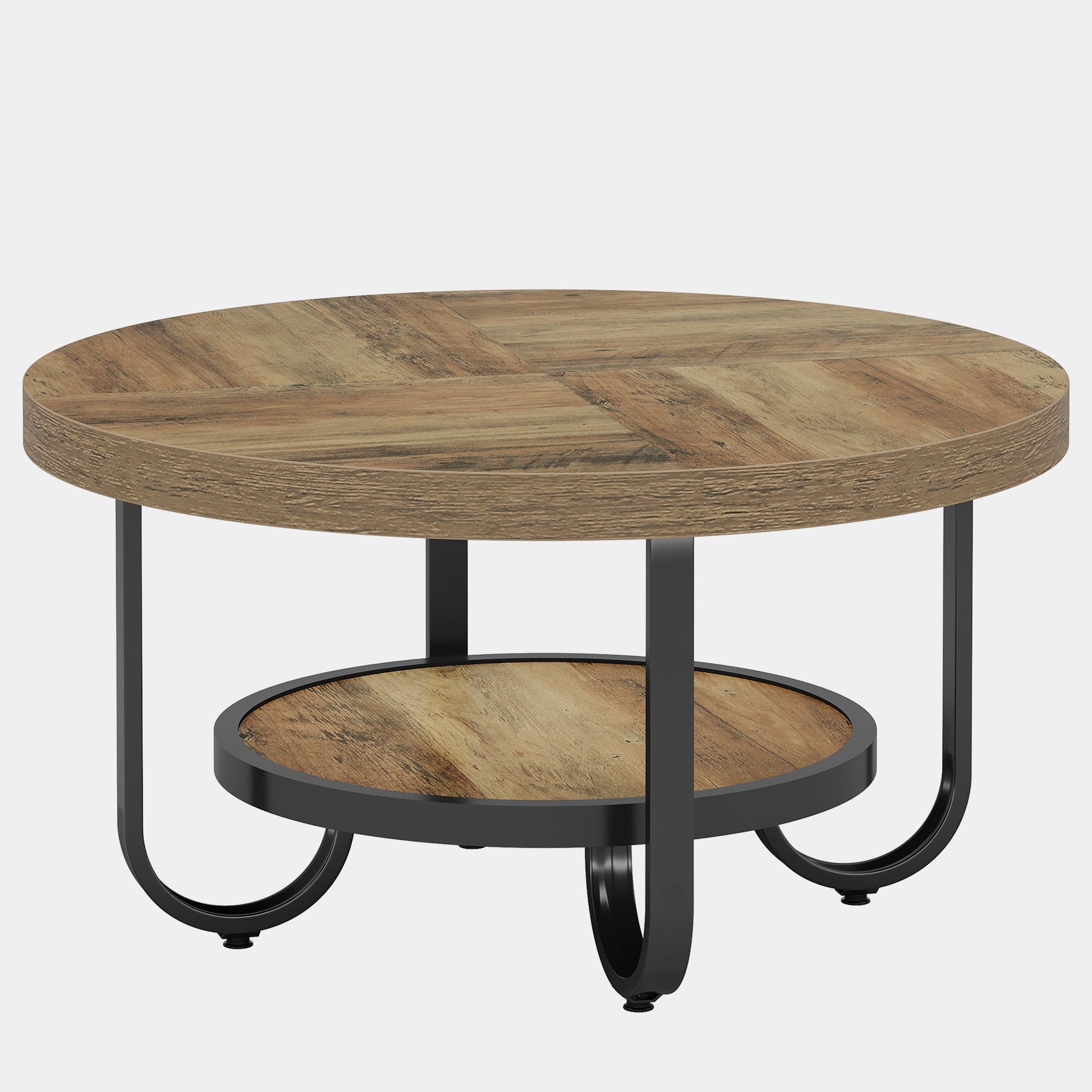 80 cm Ronde Salontafel voor Woonkamer, 2-Laagse Industriële Tafel met Opbergplank