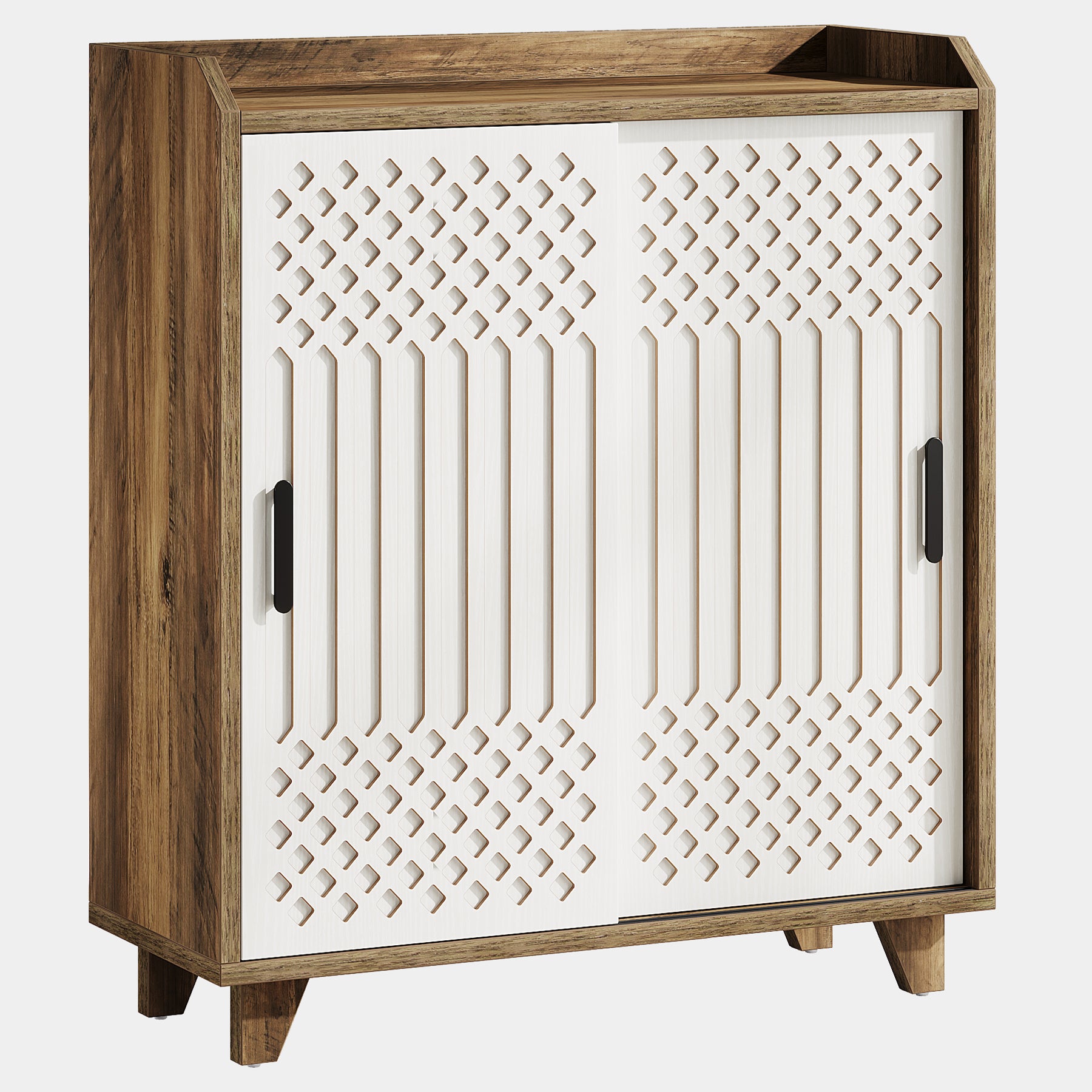 90 cm Keukenkast, Landelijke Buffet met Schuifdeuren en Geometrisch Patroon