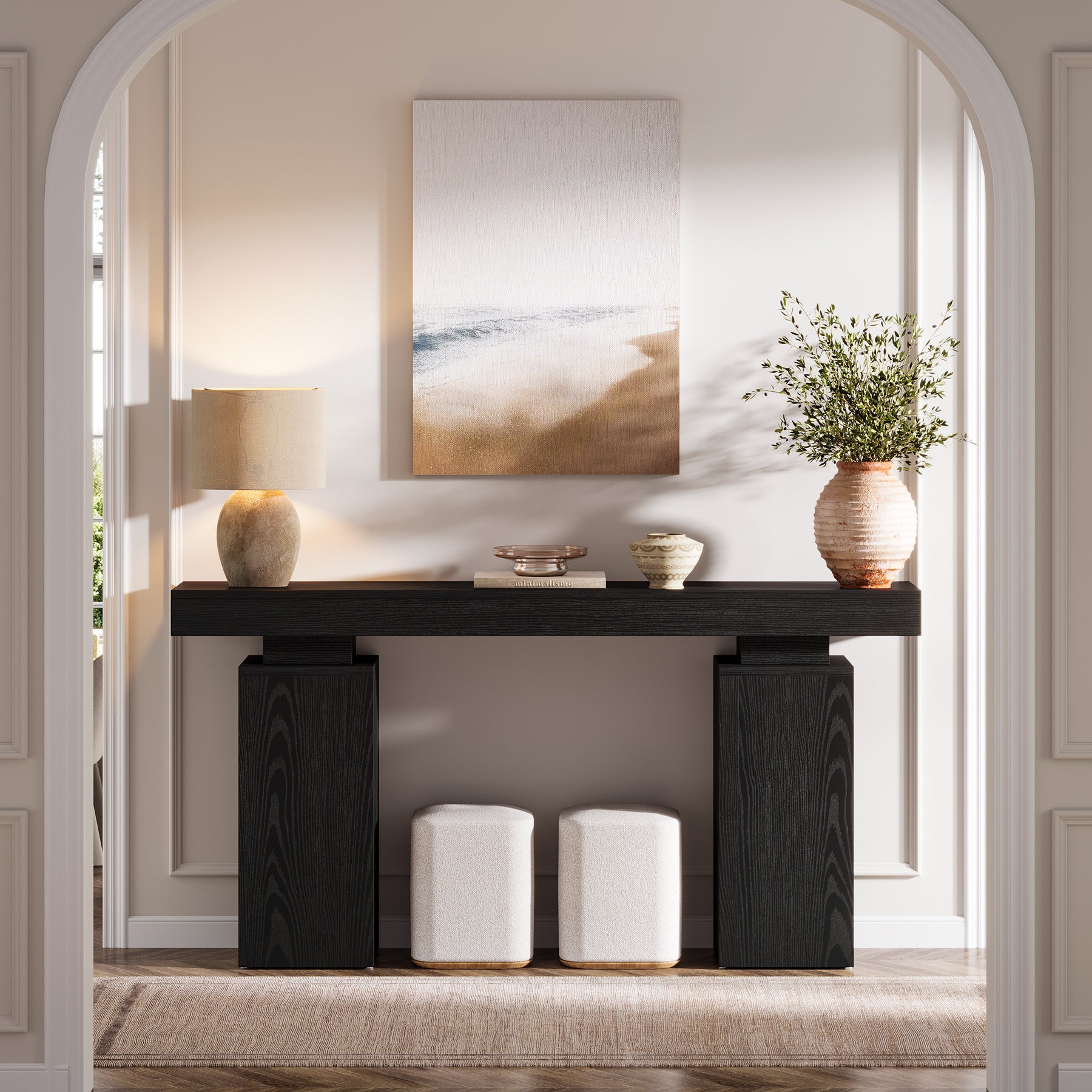 Consoletafel van 160 cm in landhuisstijl voor hal en achter de bank, moderne houten sidetable voor woonkamer en entree