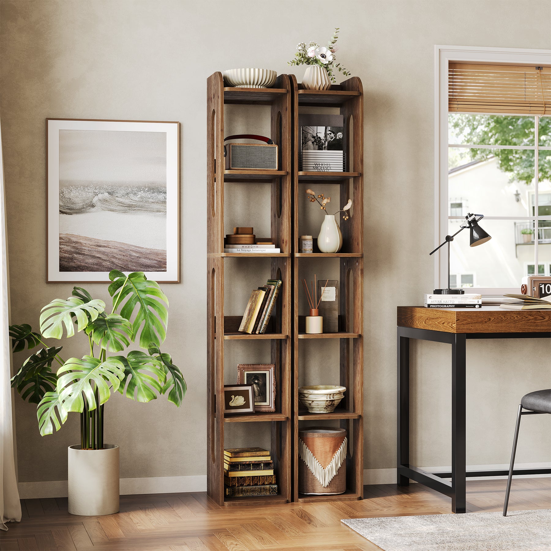 Tribesigns 180 cm Hoge Houten Boekenkast, 6 Verdiepingen Open Opbergruimte