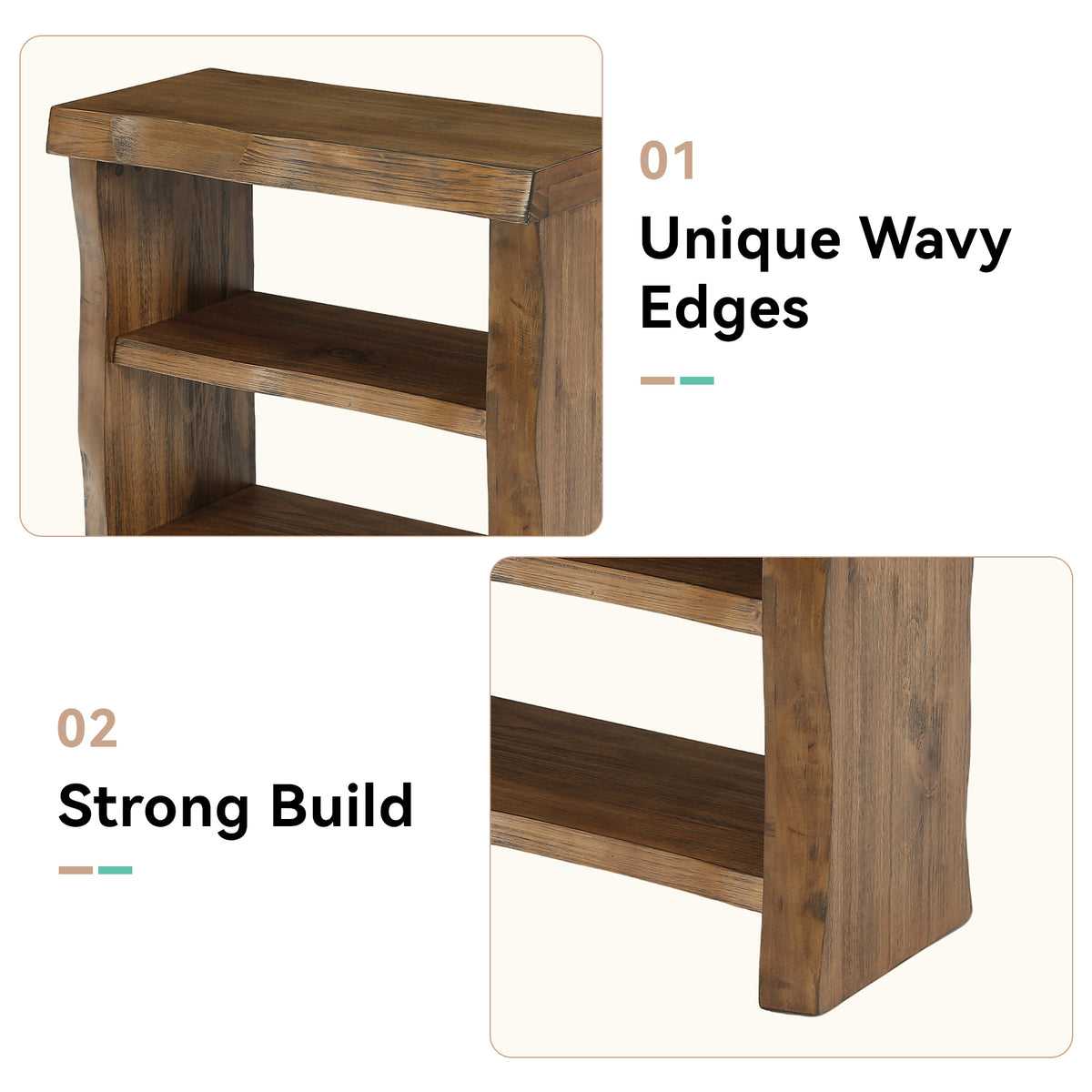 60 cm Tribesigns massief houten bijzettafel met 3 niveaus, smalle tafel met golvende randen voor de woonkamer
