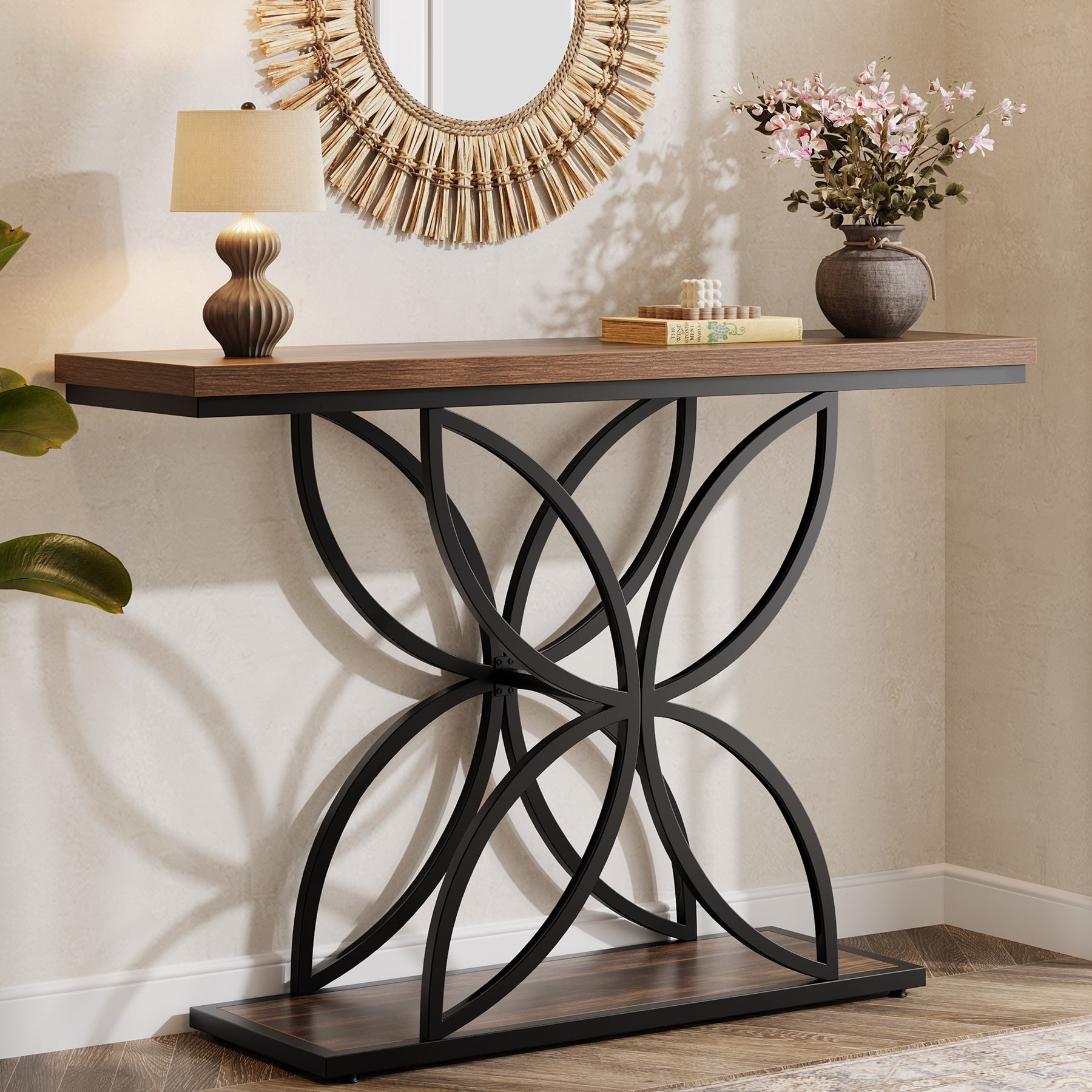 Tribesigns 120 cm Industrieel Console Tafel, Unieke Vlinder Metaal Basis
