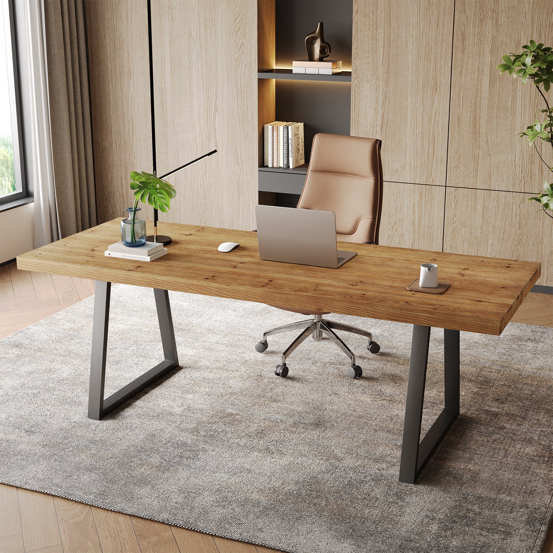 160 cm Industrieel Bureau, Massief Houten Blad met Robuuste Metalen Poten