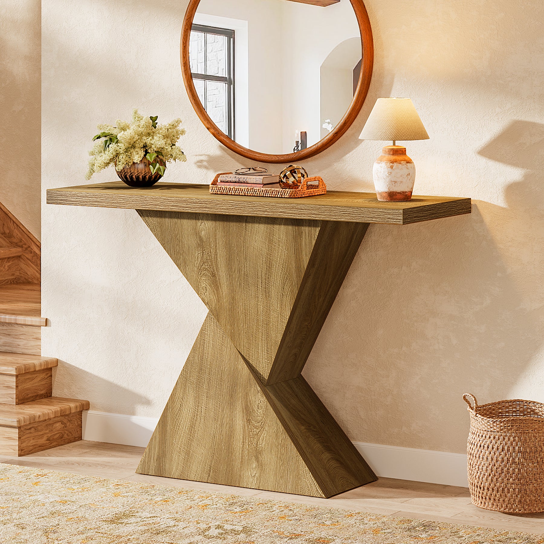 105 cm Geometrische Consoletafel, Smalle Landelijke Banktafel