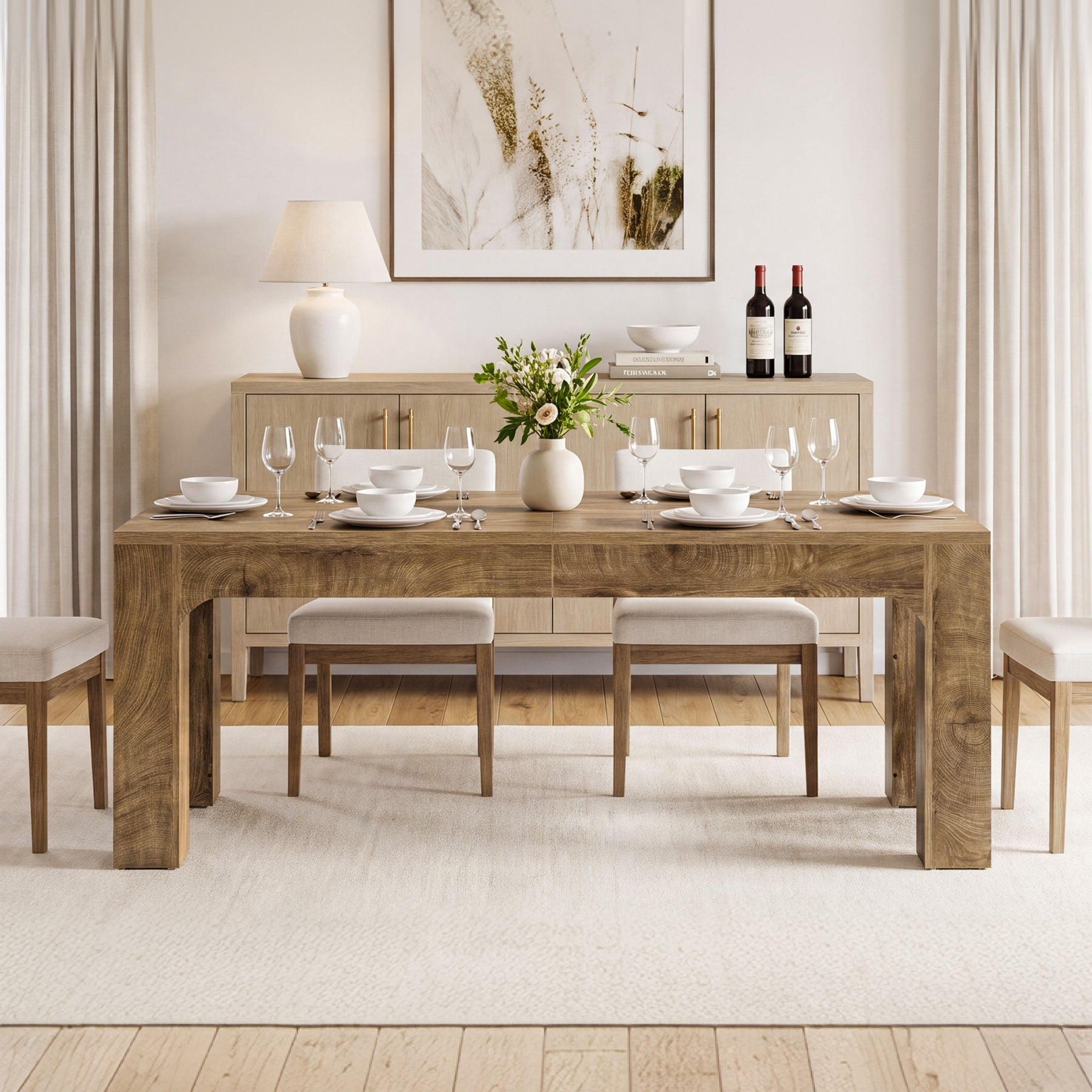 Eettafel van 180 cm voor 4–6 personen, rechthoekige eettafel in landelijke stijl met stevige poten