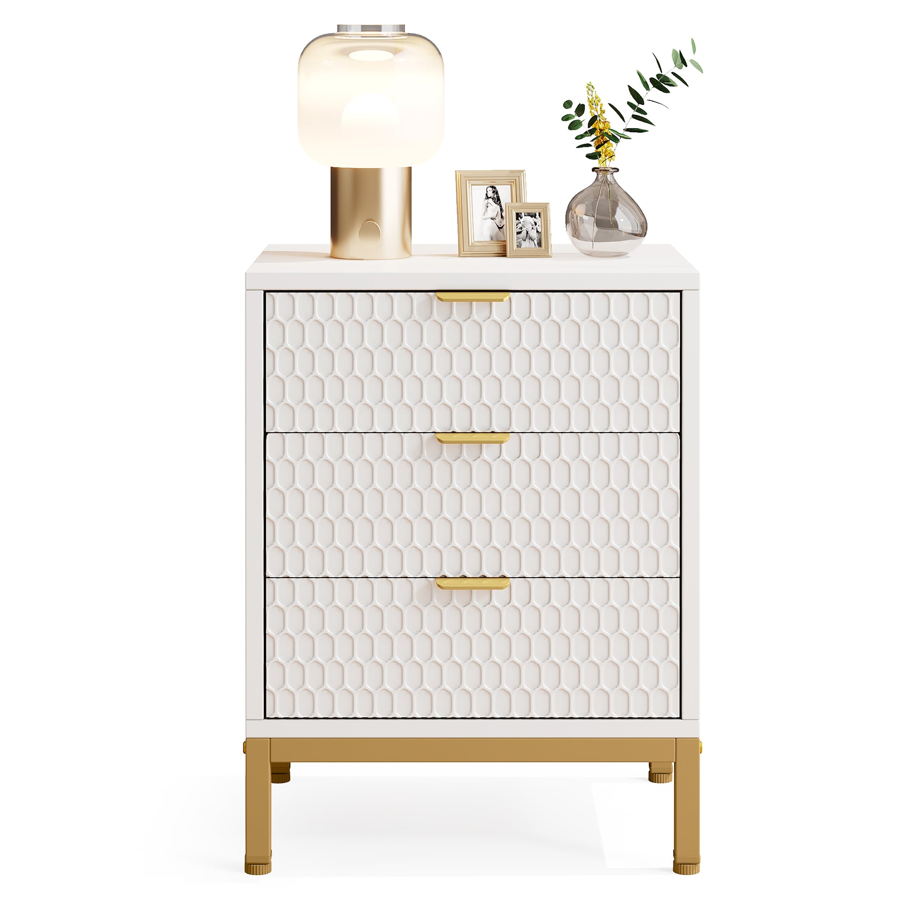 Moderne Nachtkast met 3 Lades, Handige Bedside Bijzettafel met Opbergruimte voor Slaapkamer