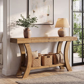 Tribesigns massief houten consoletafel 160 cm, haltafel met opbergruimte en gebogen boogvormig frame 3