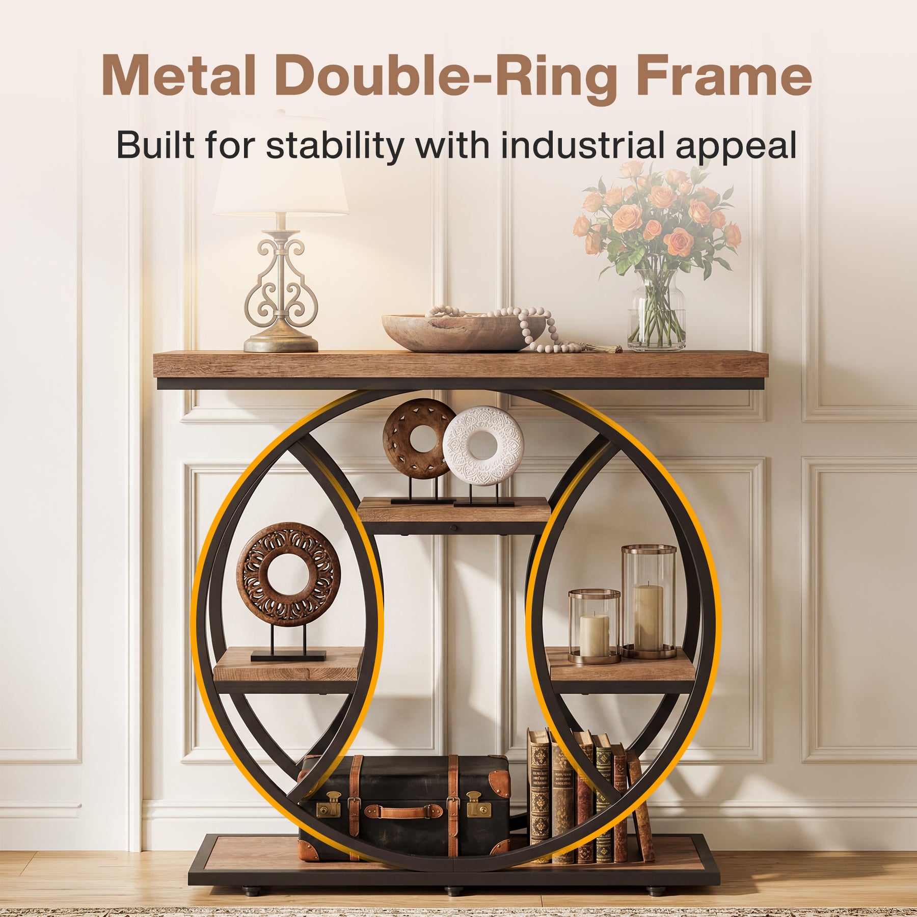 105 cm Tribesigns Consoletafel, 4-Laagse Sidetable met Rond Frame