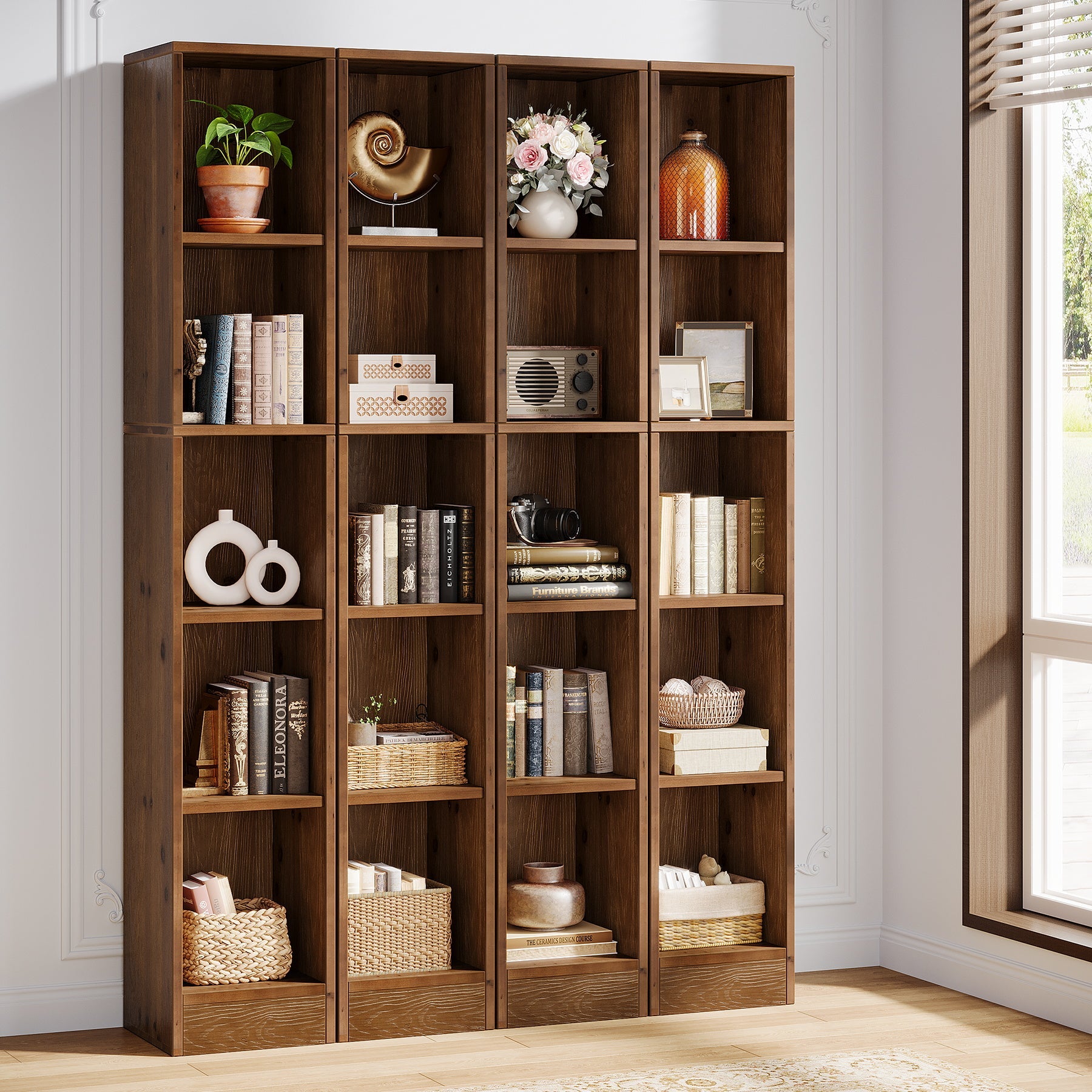 Tribesigns boekenkast van massief hout – 180 cm, smal 5-traps open rek voor boeken en accessoires