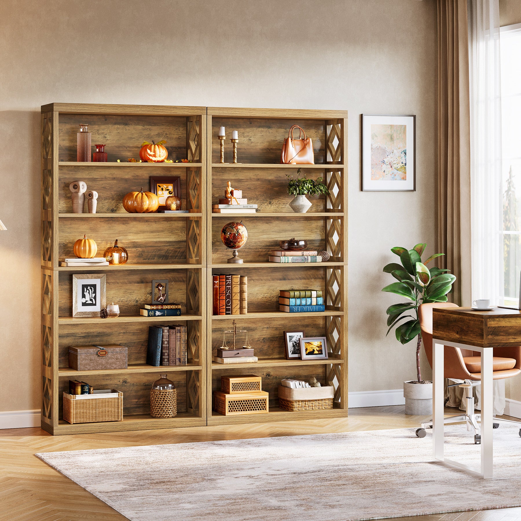 190 cm Tribesigns Hoge Boekenkast met 7 Niveaus, Industrieel Open Opbergrek voor Woonkamer en Kantoor